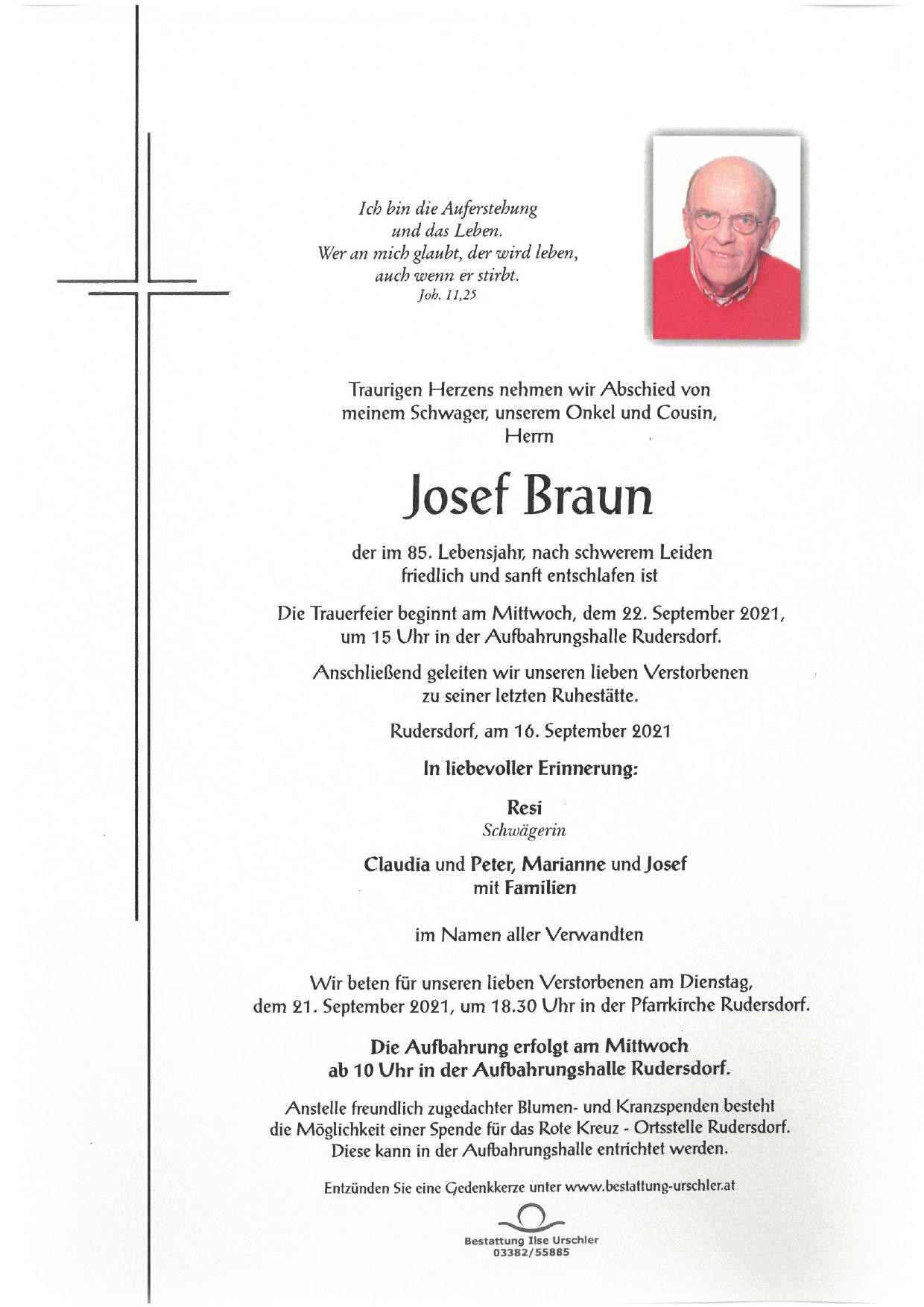 Traueranzeige von Josef Braun