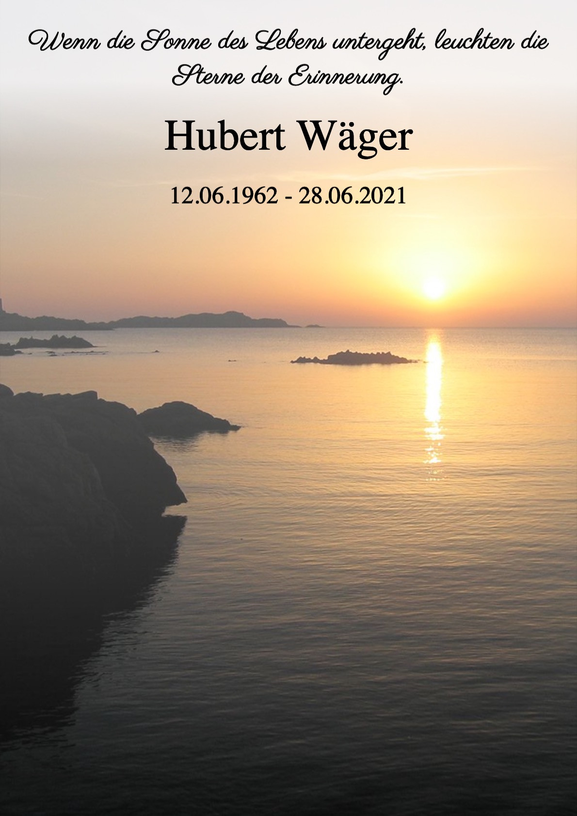 Traueranzeige von Hubert Wäger