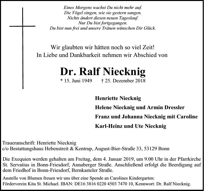 Traueranzeige von Dr. Ralf Niecknig
