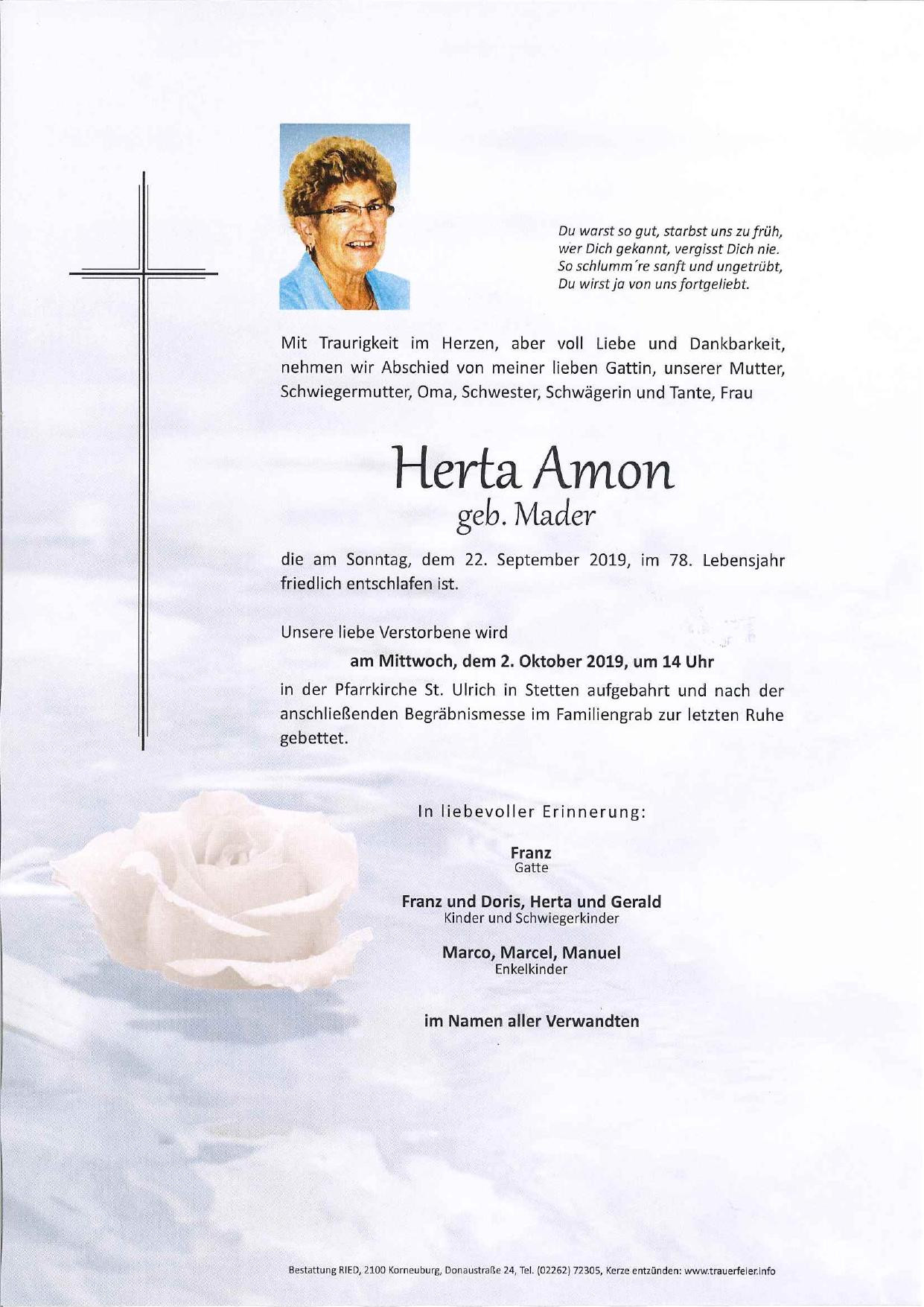 Traueranzeige von Herta Amon