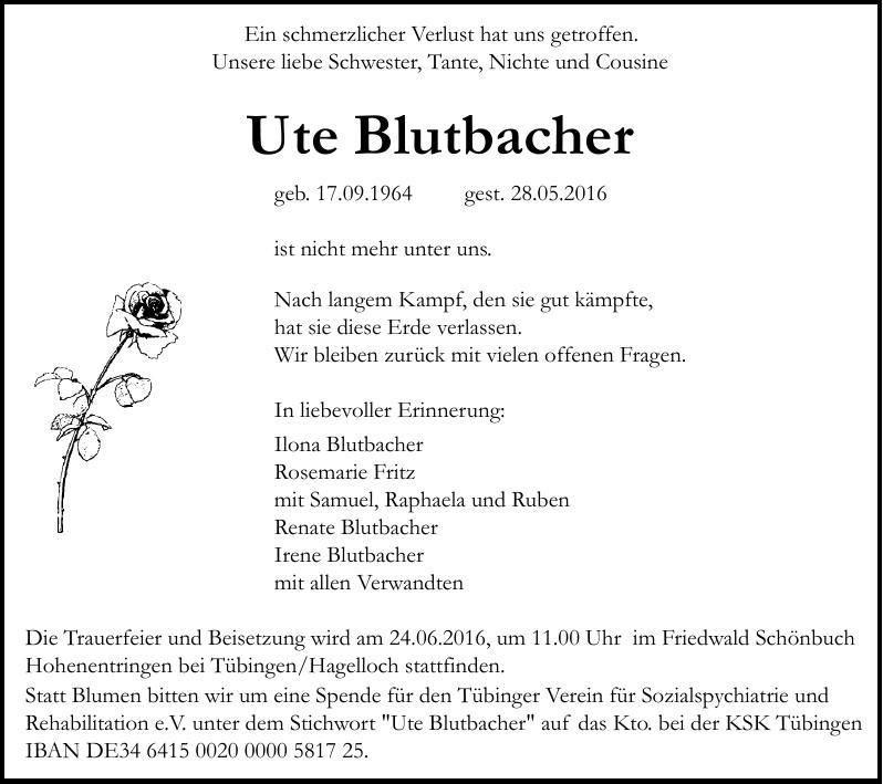 Traueranzeige von Ute Blutbacher