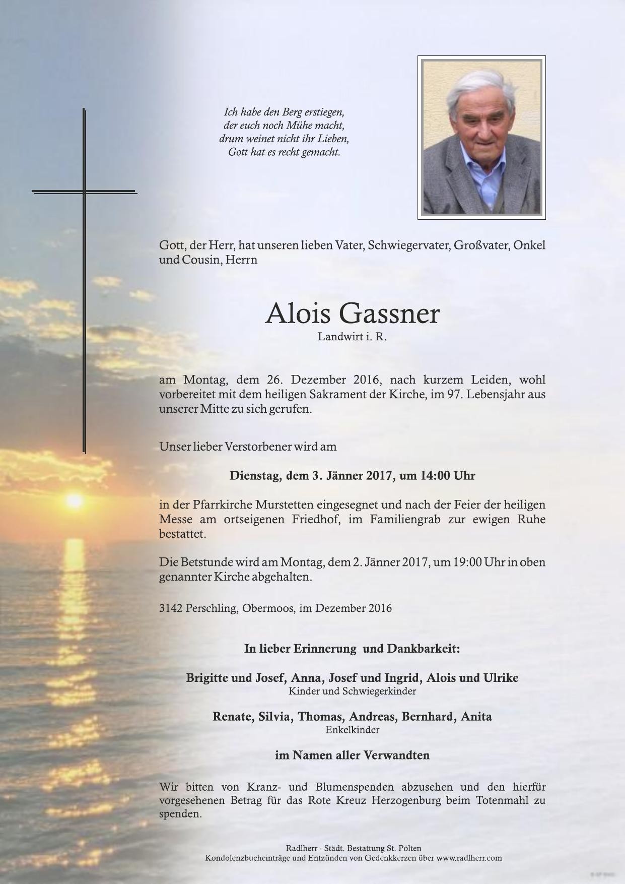 Traueranzeige von Alois Gassner