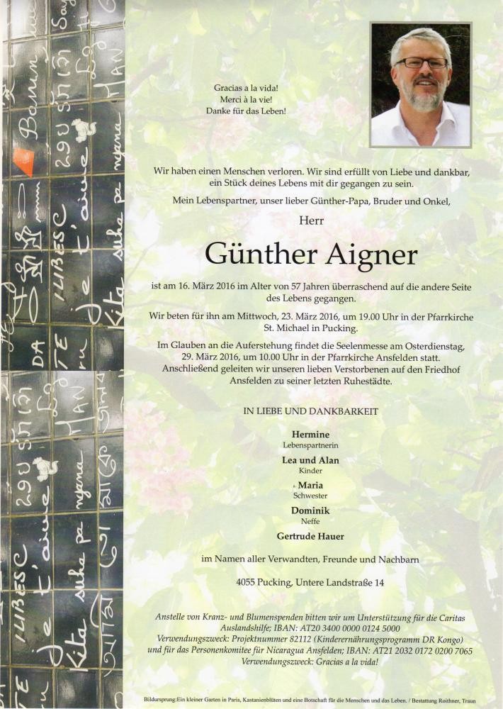Traueranzeige von Günther Aigner