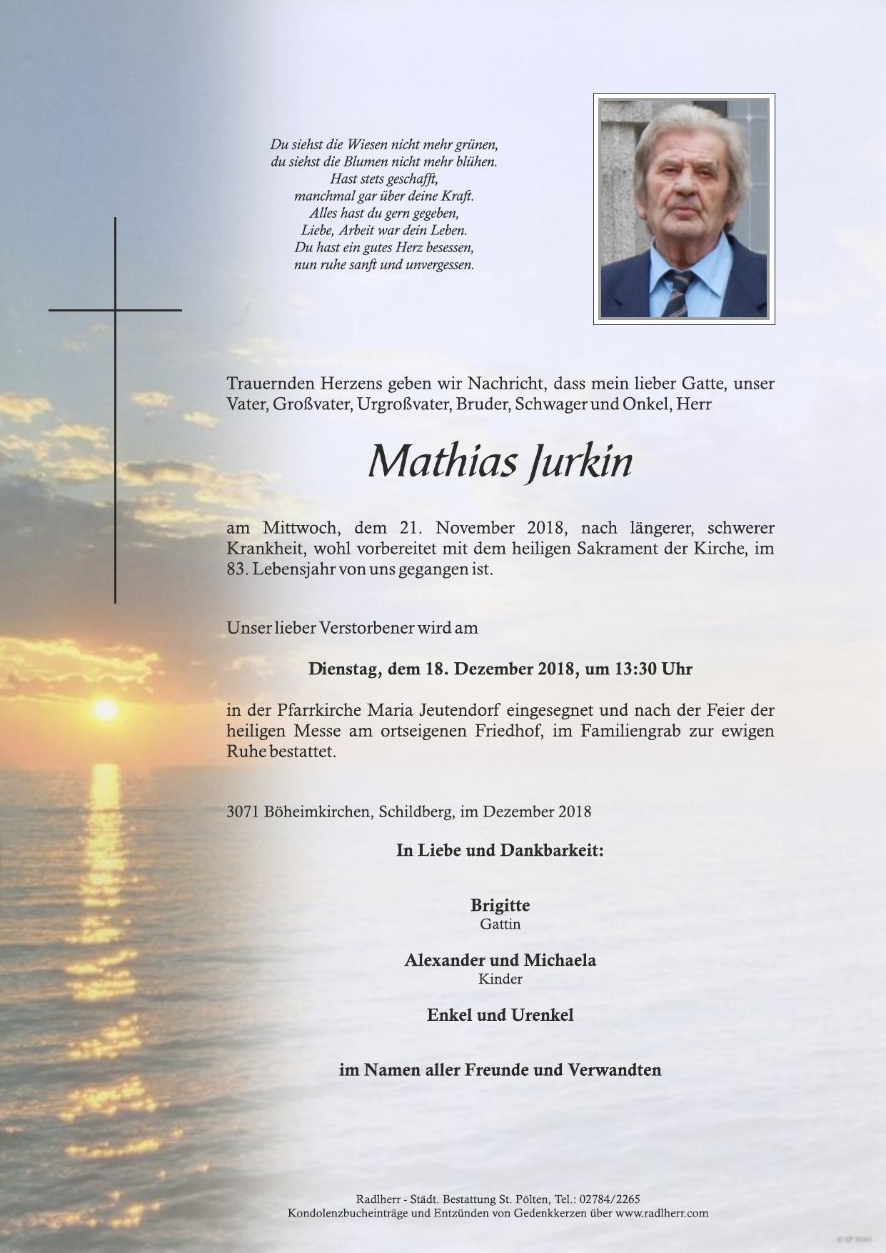 Traueranzeige von Mathias Jurkin