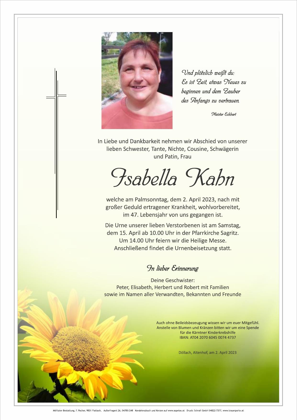 Traueranzeige von Isabella Kahn