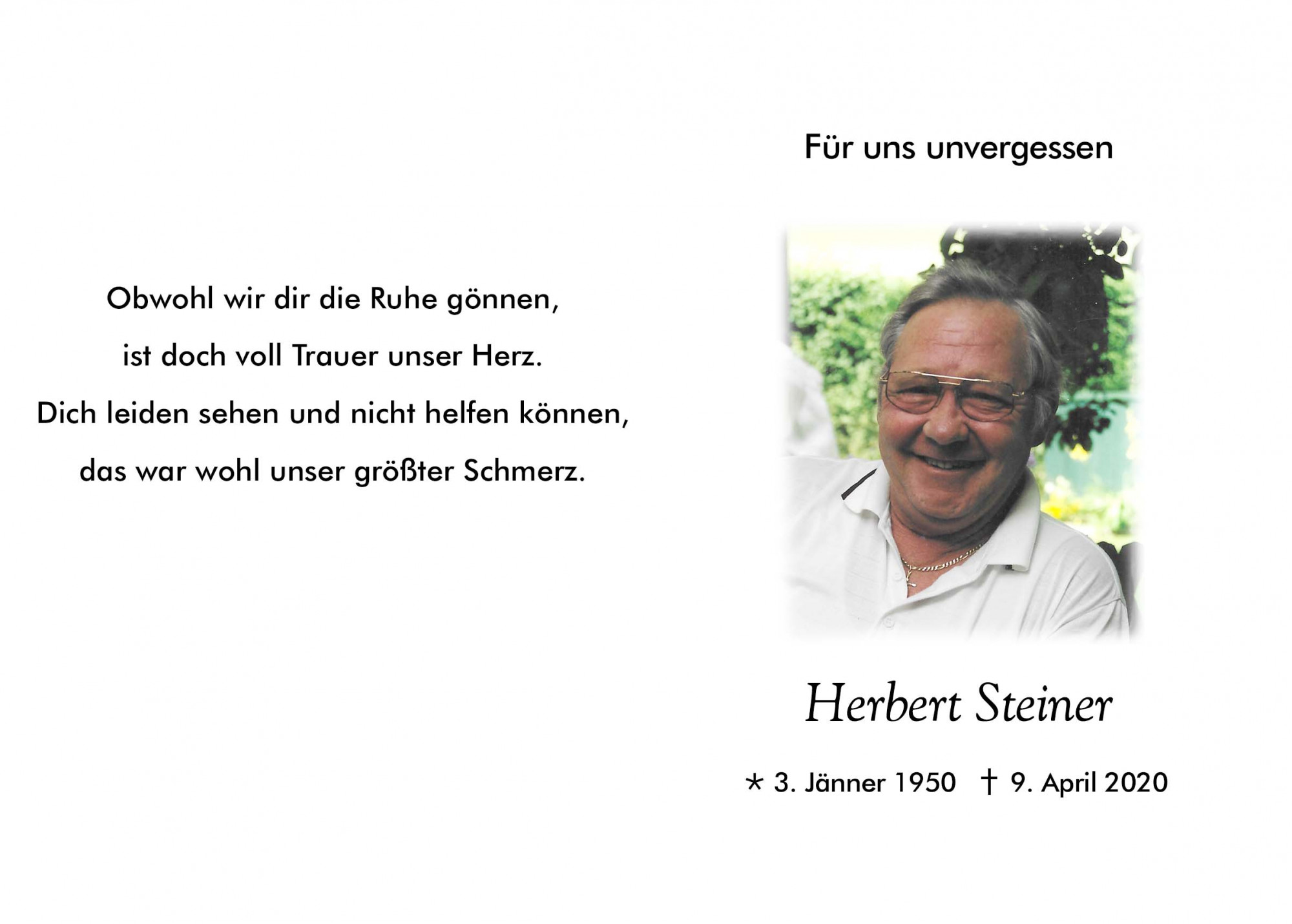 Traueranzeige von Herbert Steiner