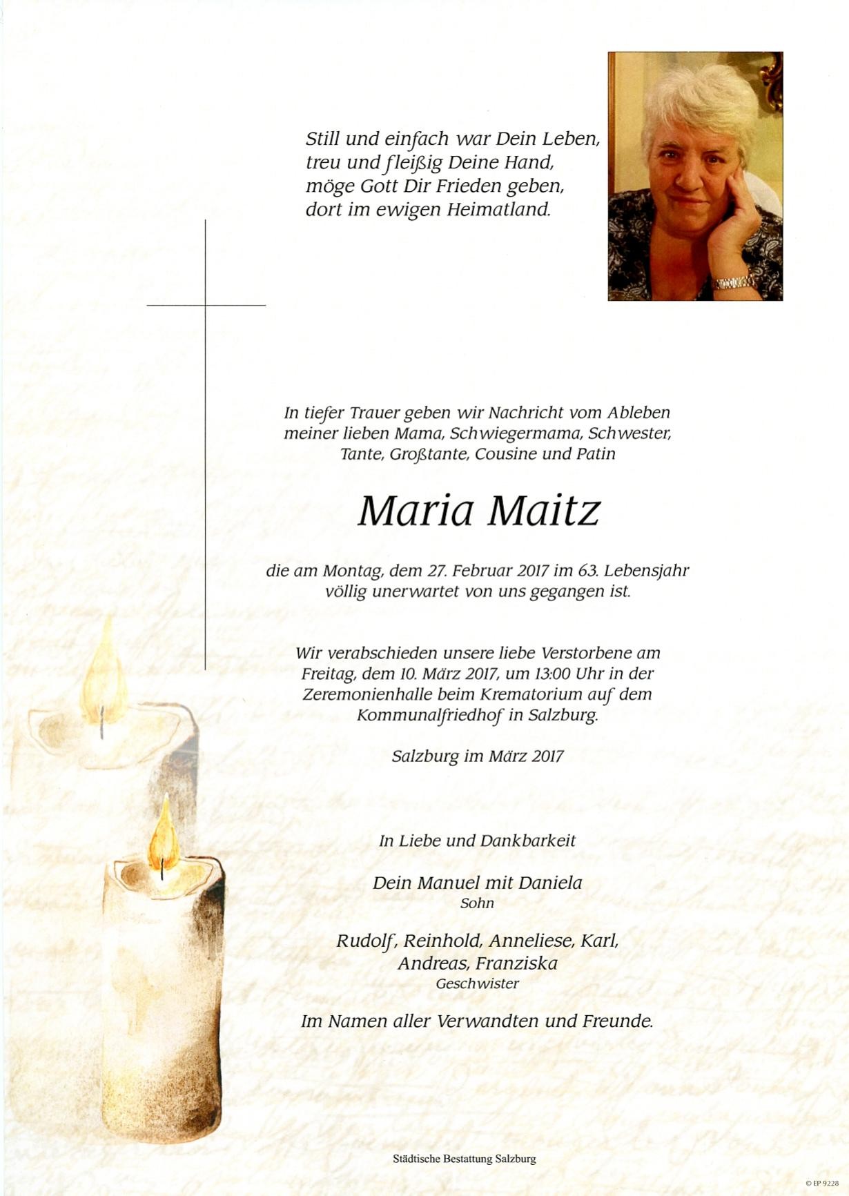 Traueranzeige von Maria Maitz