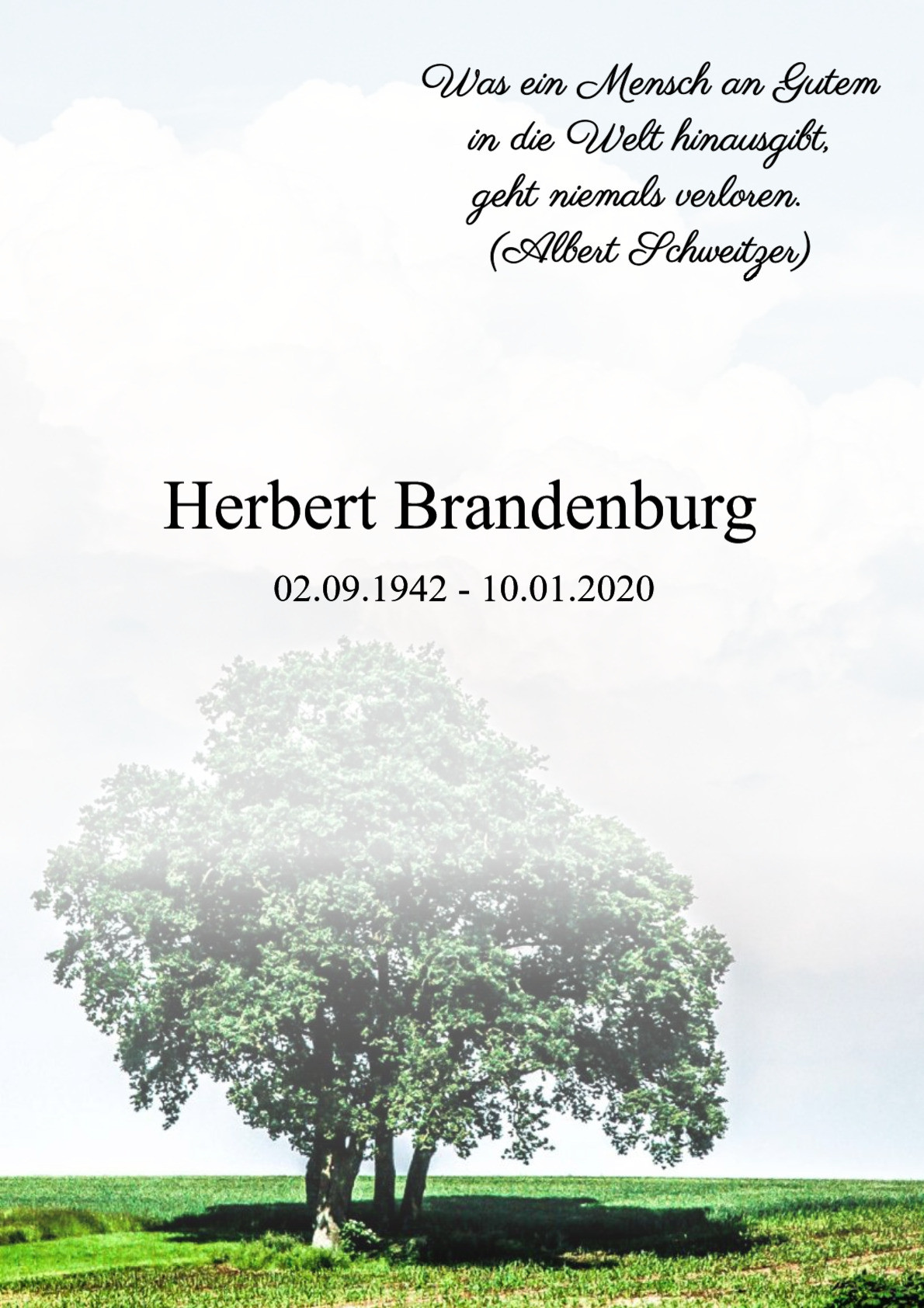 Traueranzeige von Herbert Brandenburg