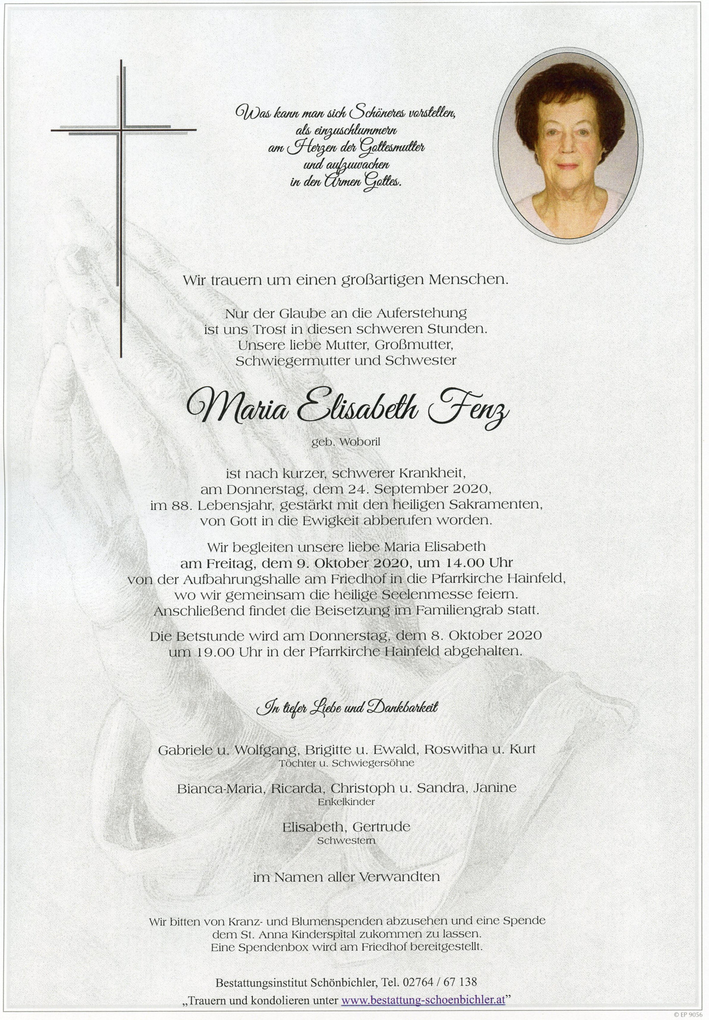 Traueranzeige von Maria Elisabeth Fenz