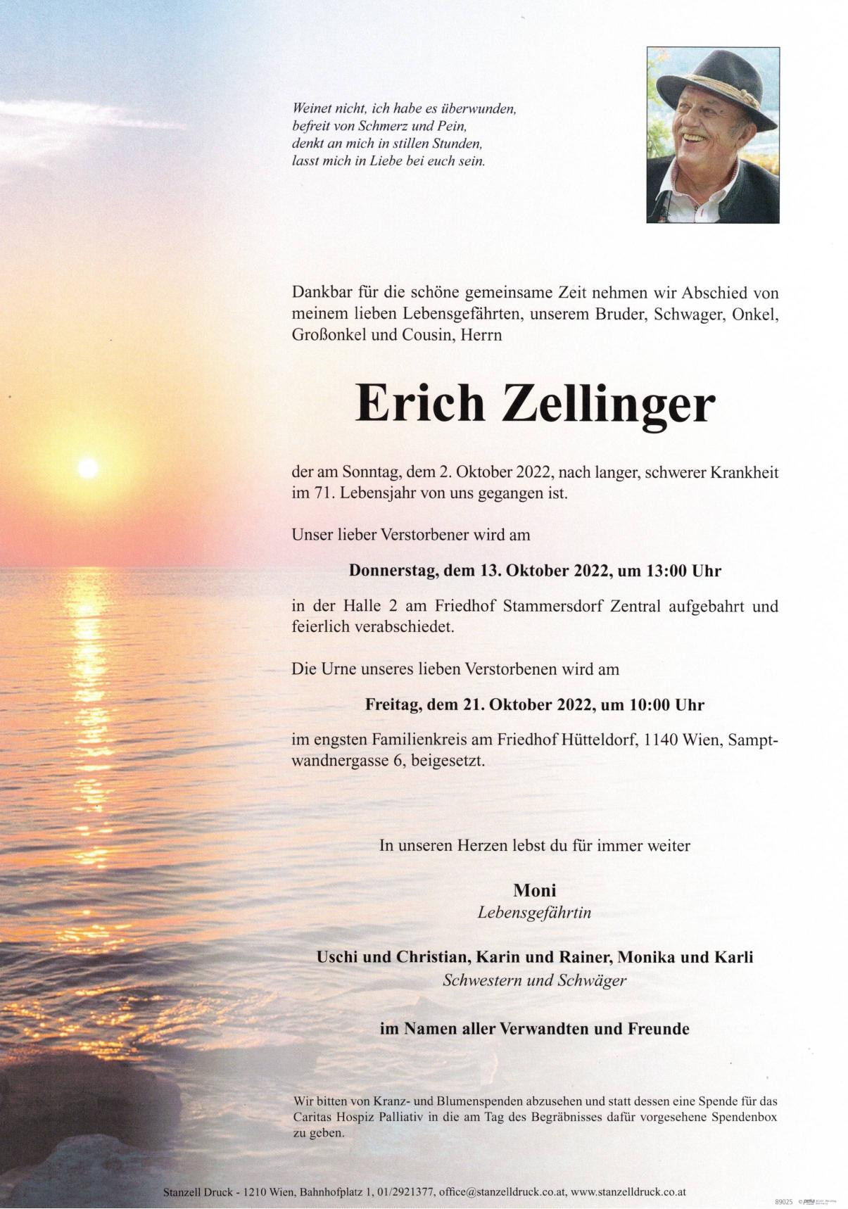 Traueranzeige von Erich Zellinger