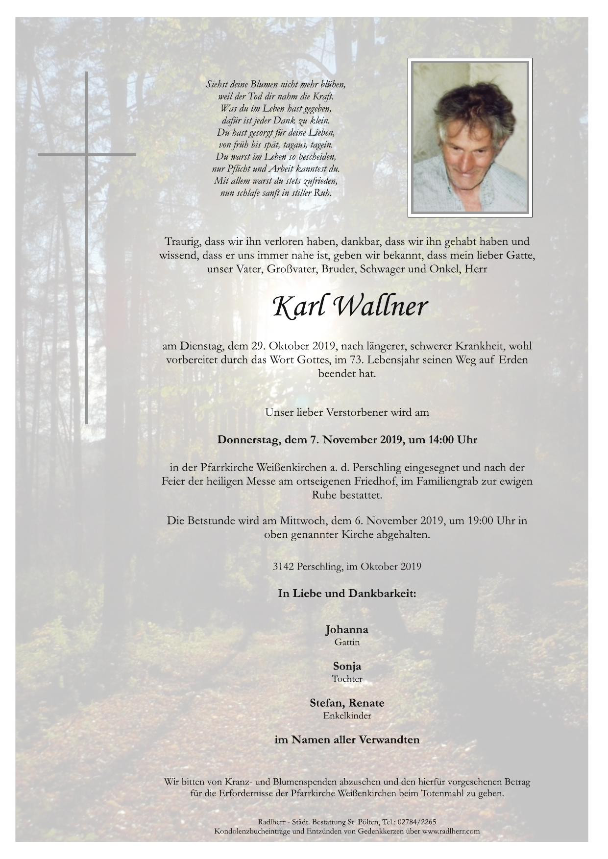 Traueranzeige von Karl Wallner