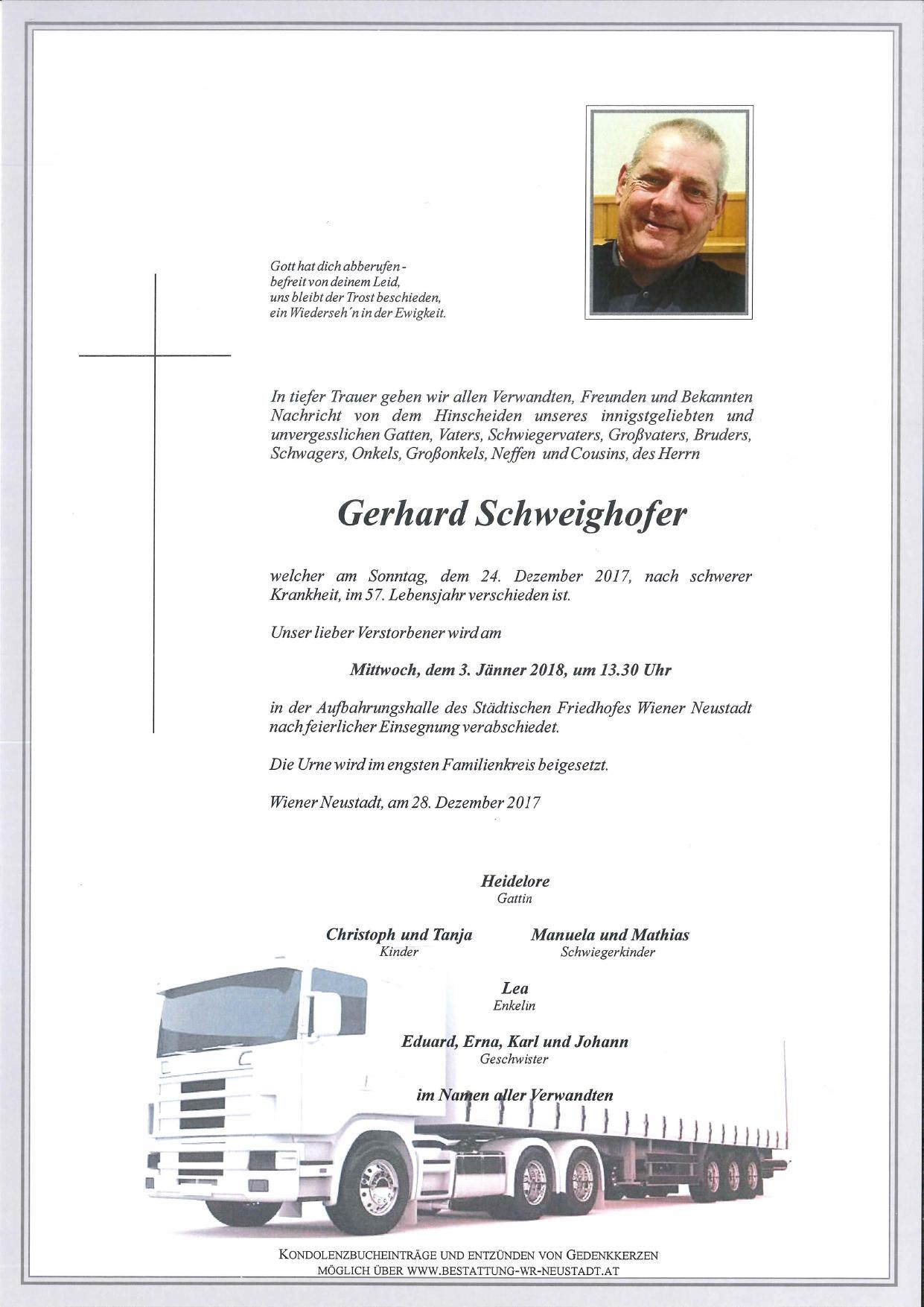Traueranzeige von Gerhard Schweighofer