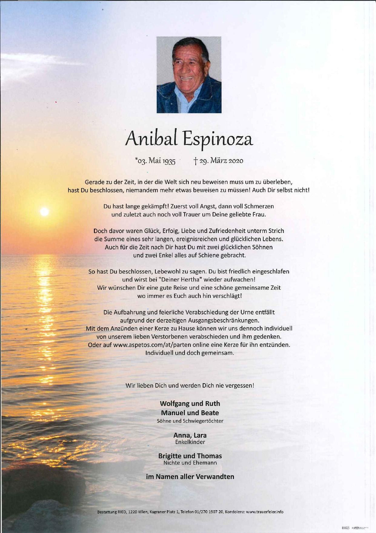 Traueranzeige von Anibal Espinoza