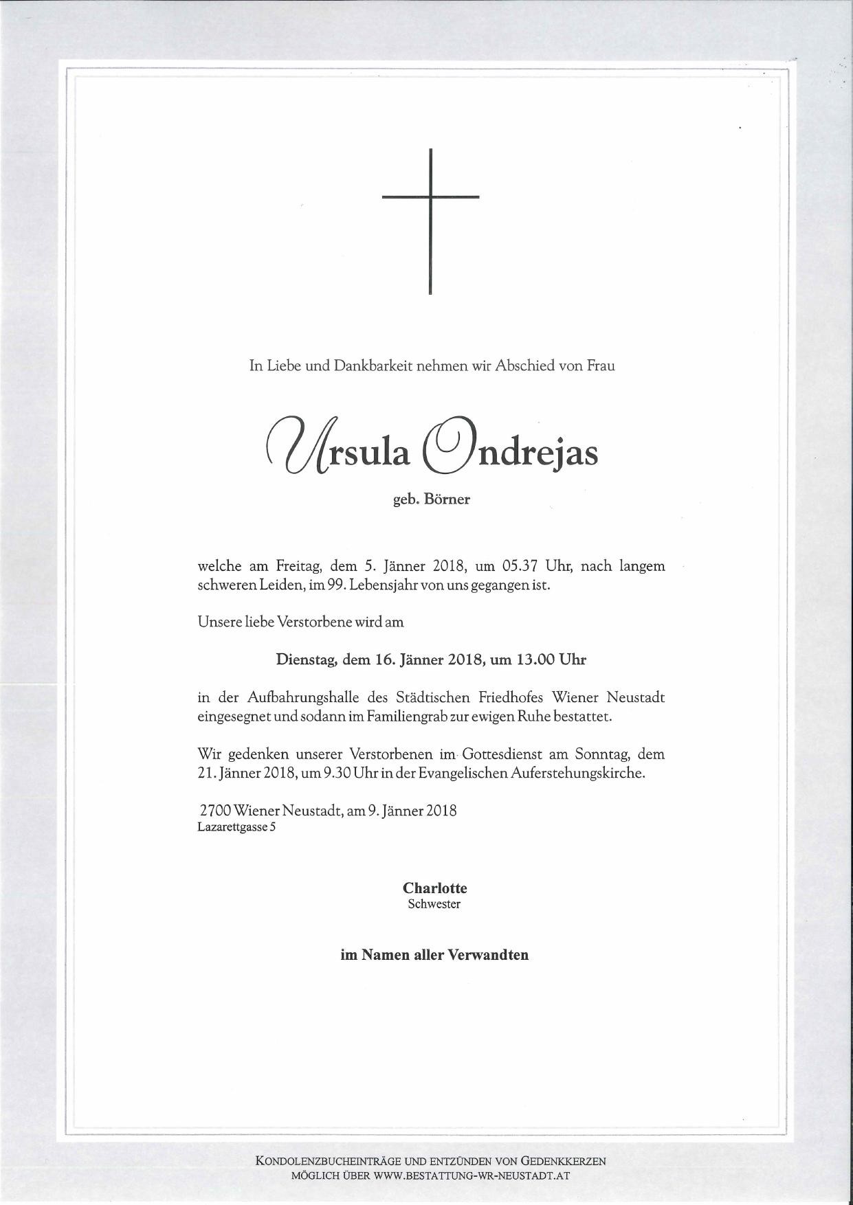 Traueranzeige von Ursula Ondrejas