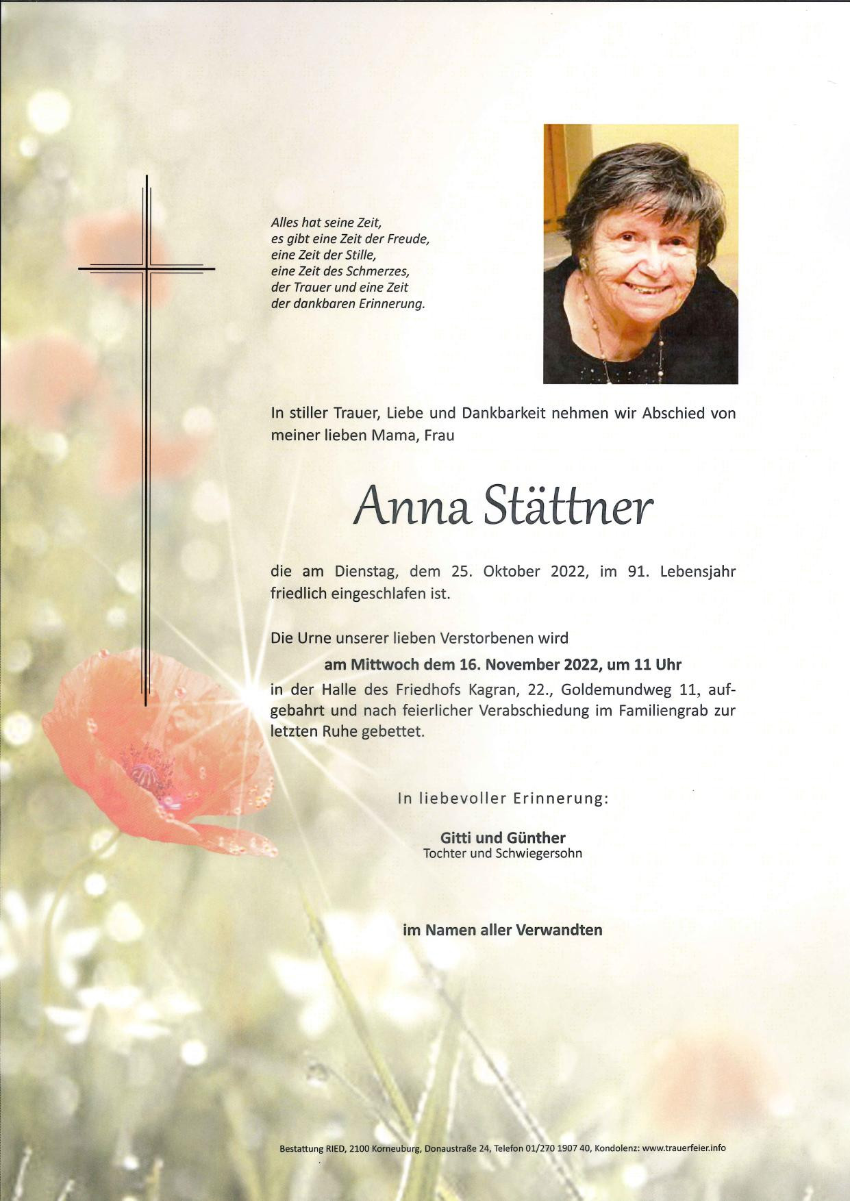 Traueranzeige von Anna Stättner