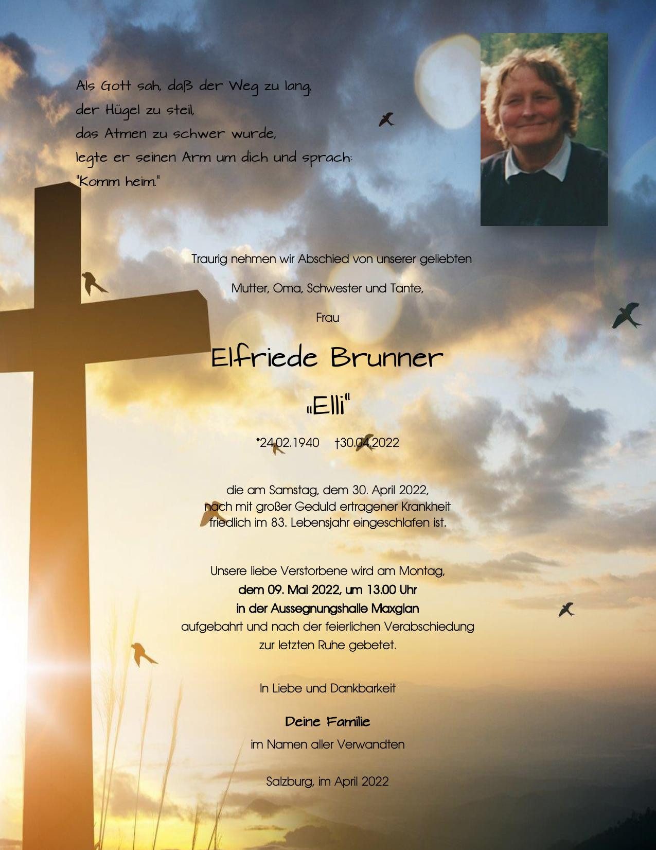 Traueranzeige von Elfriede Brunner