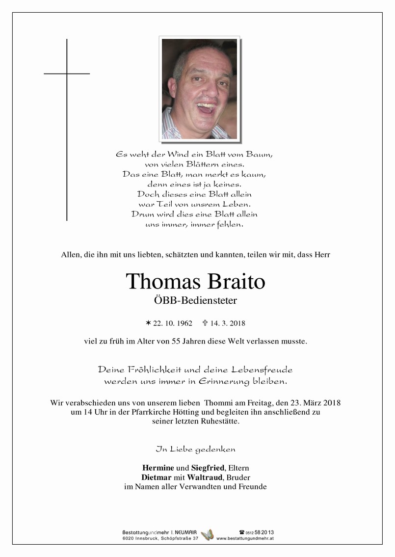 Traueranzeige von Thomas Braito