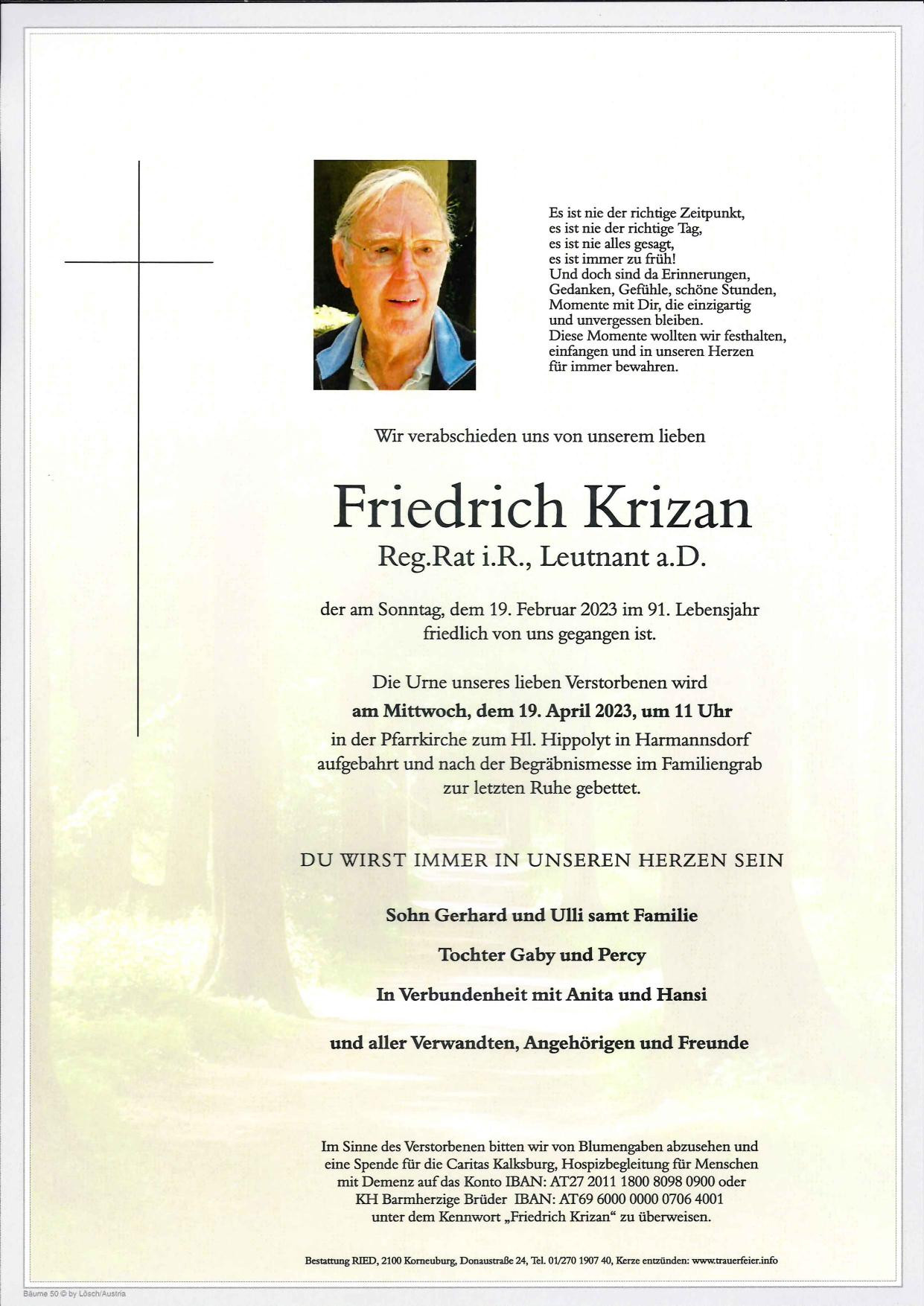 Traueranzeige von Friedrich Krizan