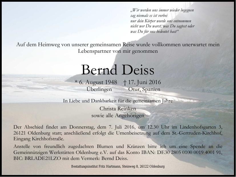 Traueranzeige von Bernd Deiss