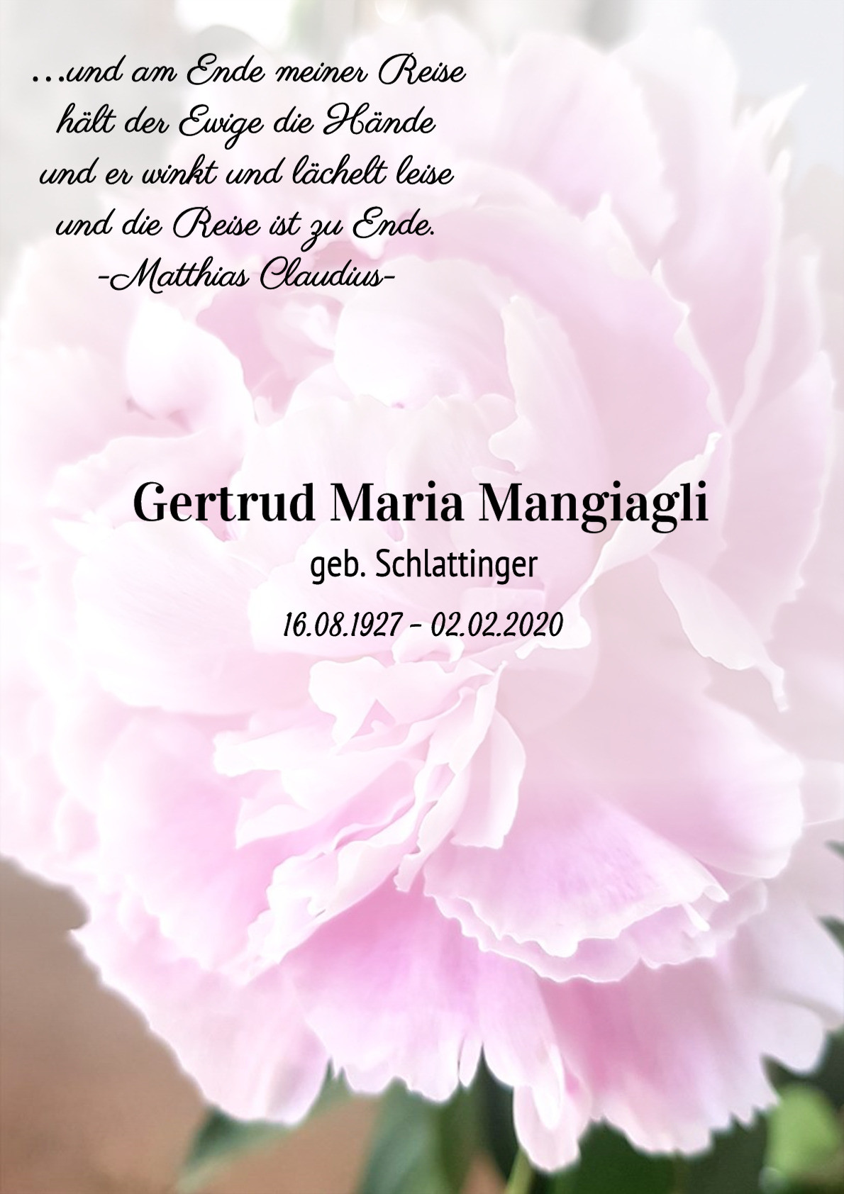 Traueranzeige von Gertrud Maria Mangiagli