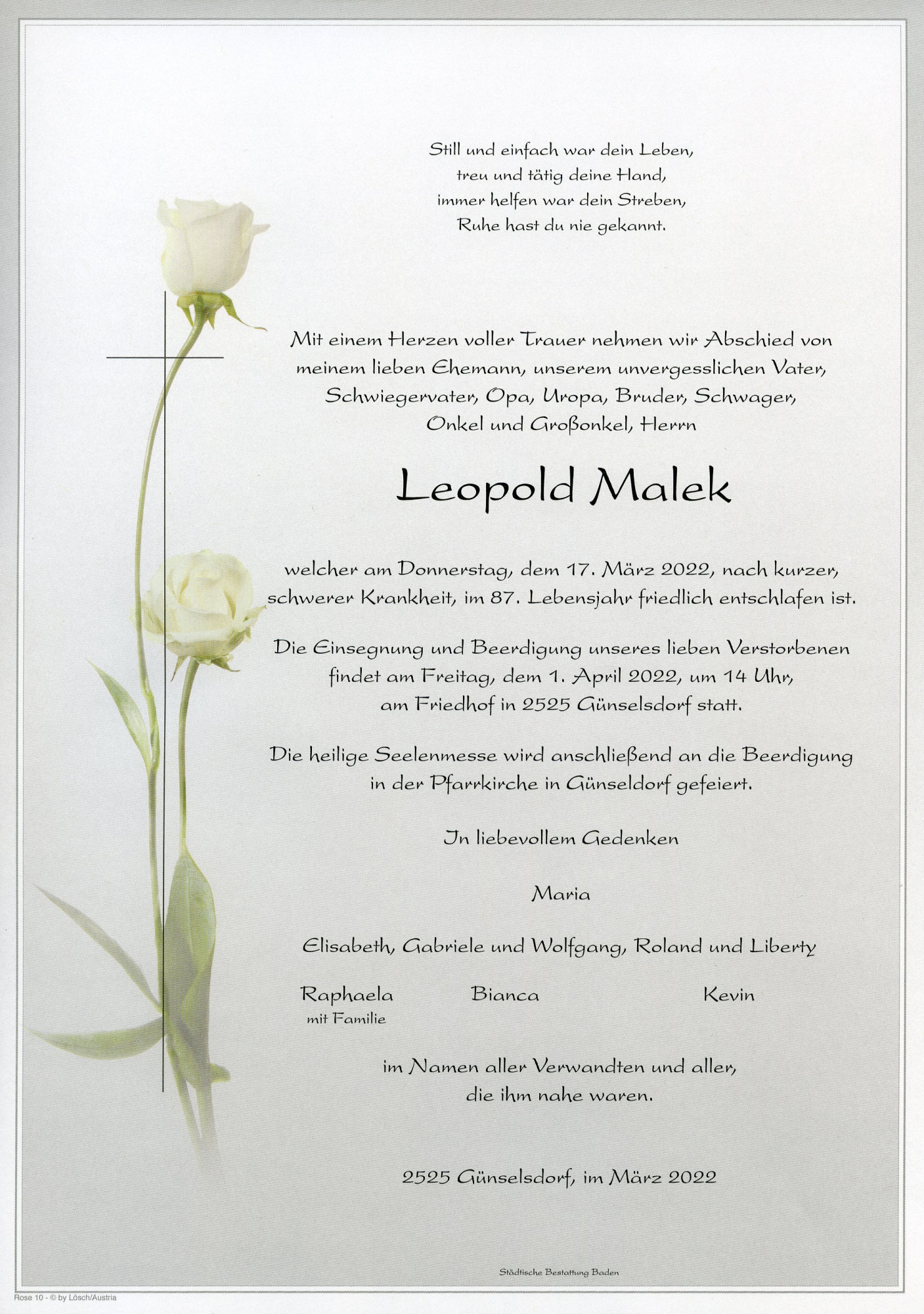 Traueranzeige von Leopold Malek