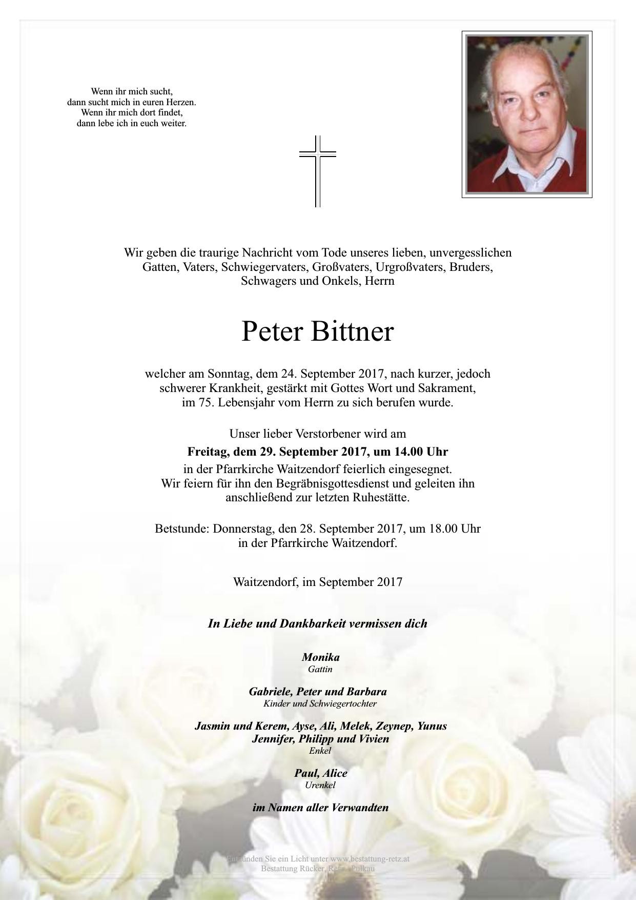 Traueranzeige von Peter Bittner