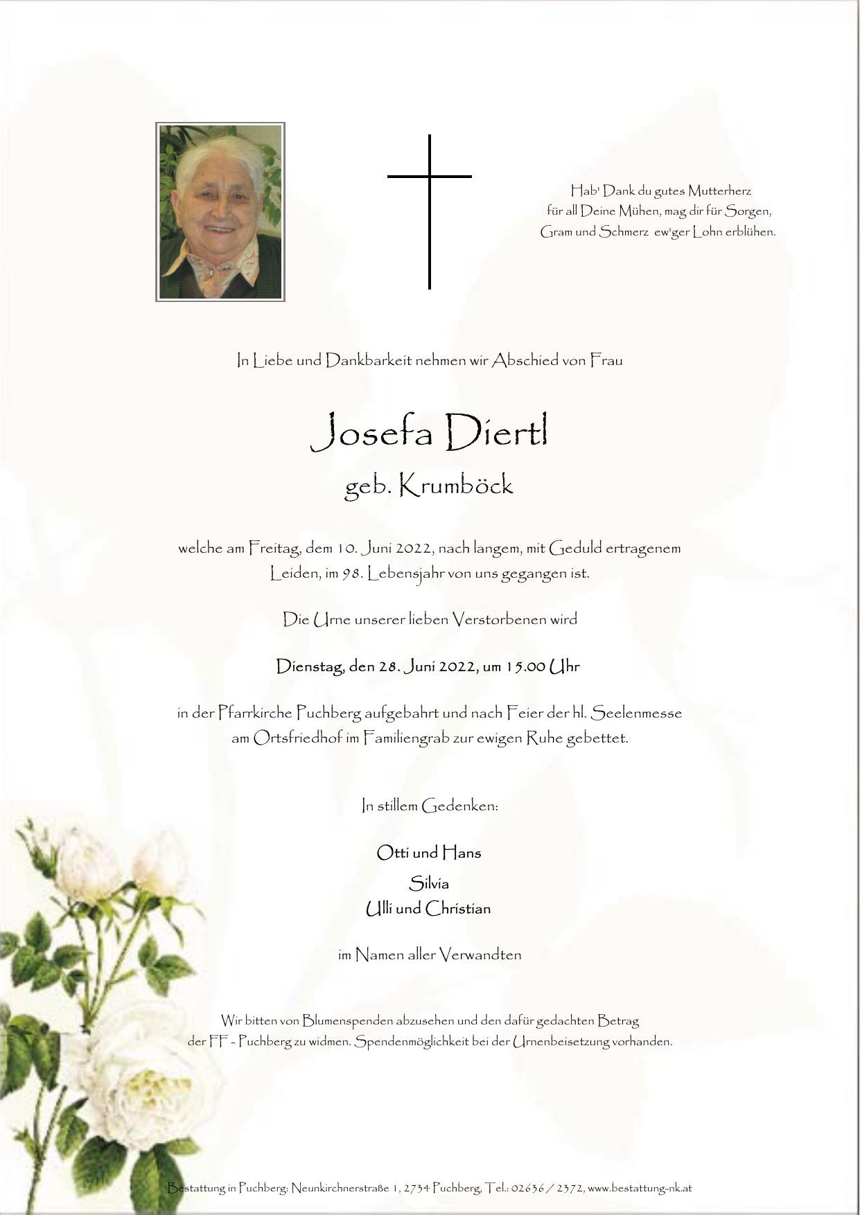 Traueranzeige von Josefa Diertl