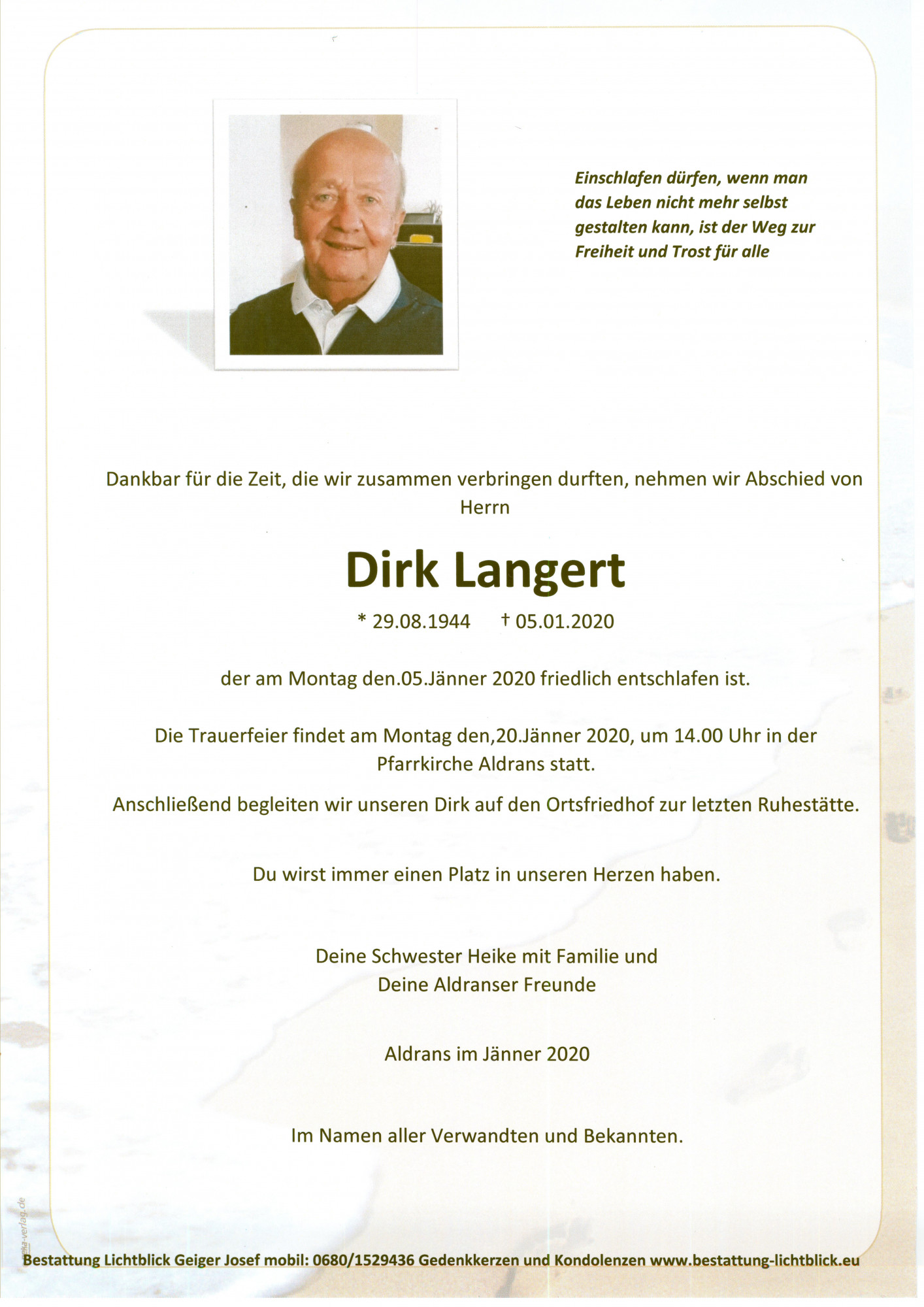 Traueranzeige von Dirk Langert