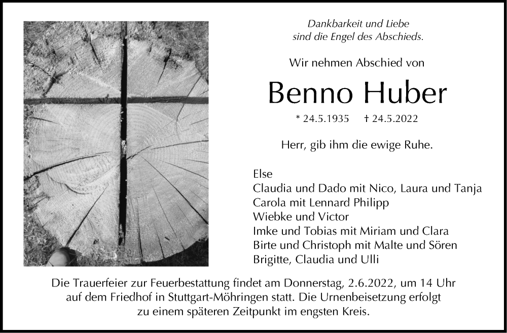 Traueranzeige von Benno Huber