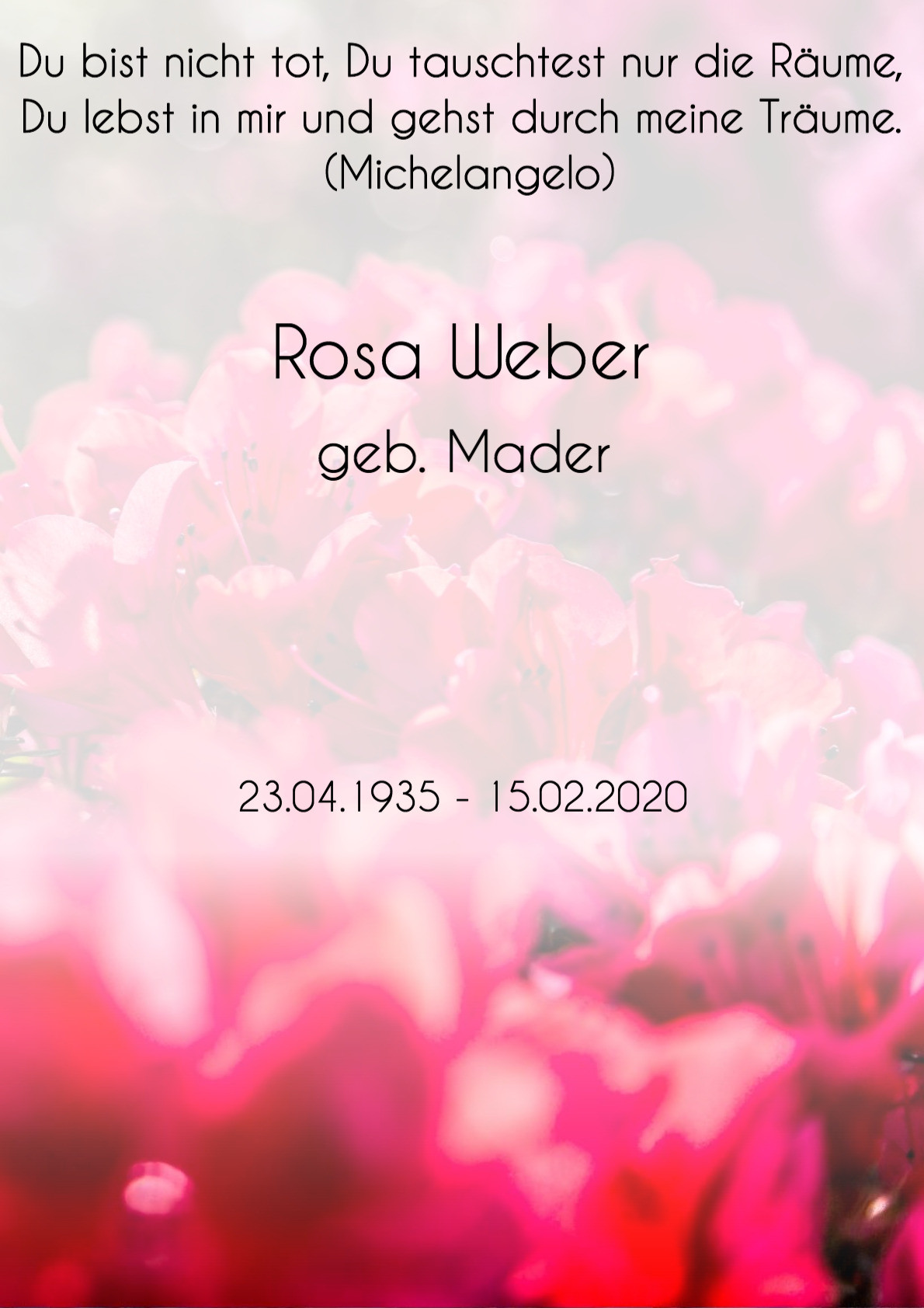 Traueranzeige von Rosa Weber