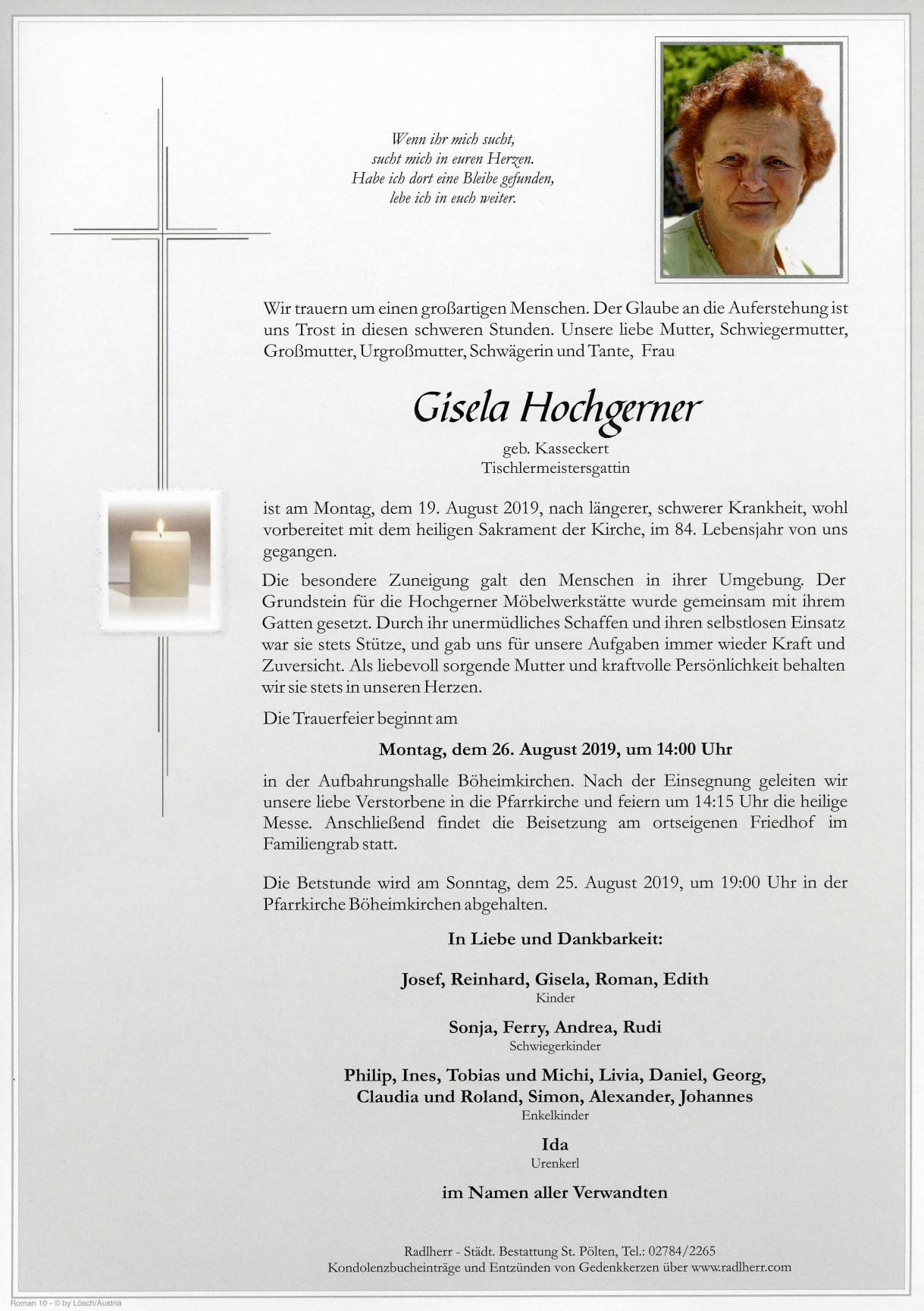 Traueranzeige von Gisela Hochgerner
