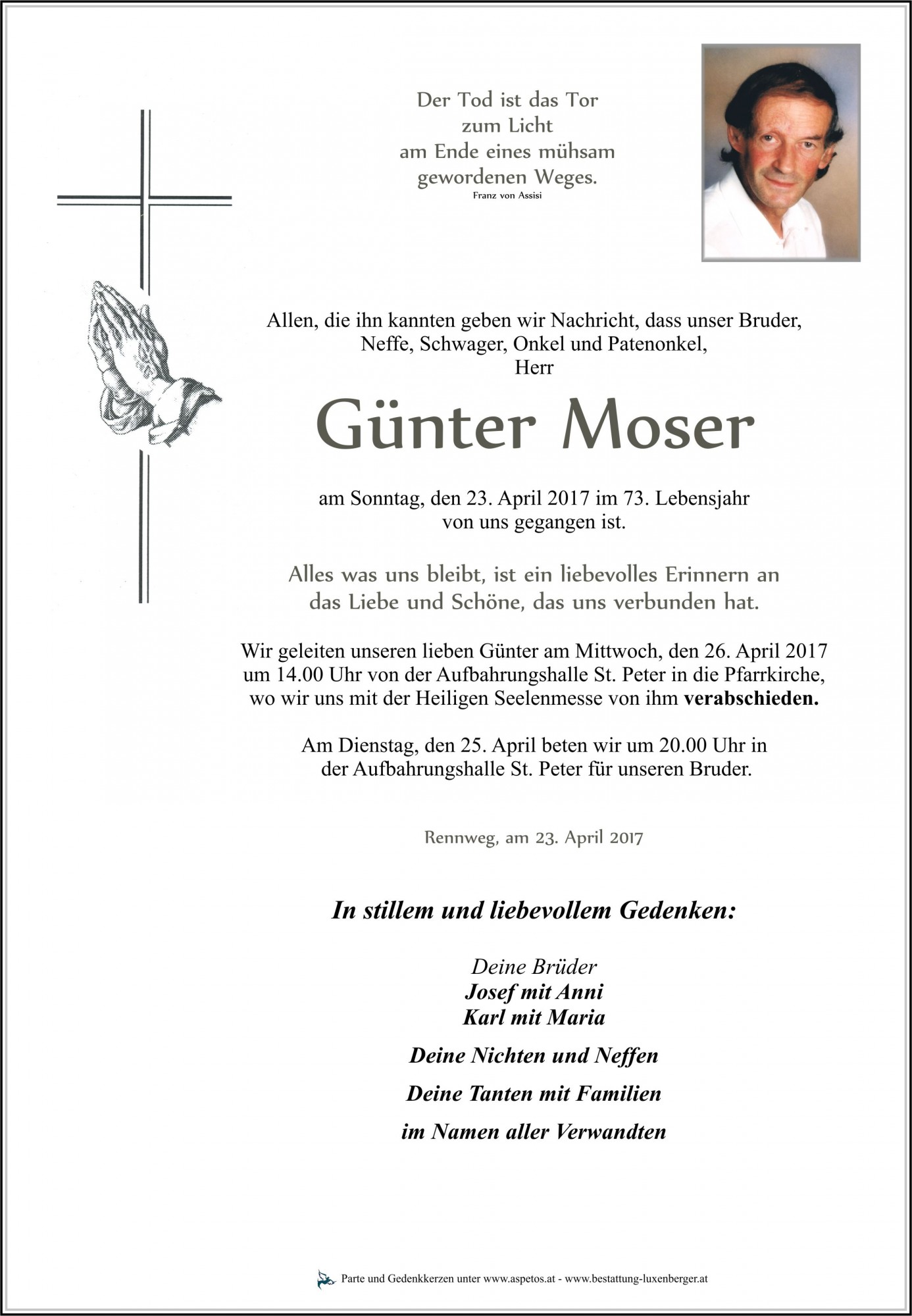 Traueranzeige von Günter Moser