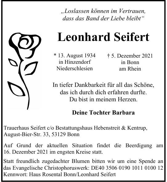 Traueranzeige von Leonhard Seifert