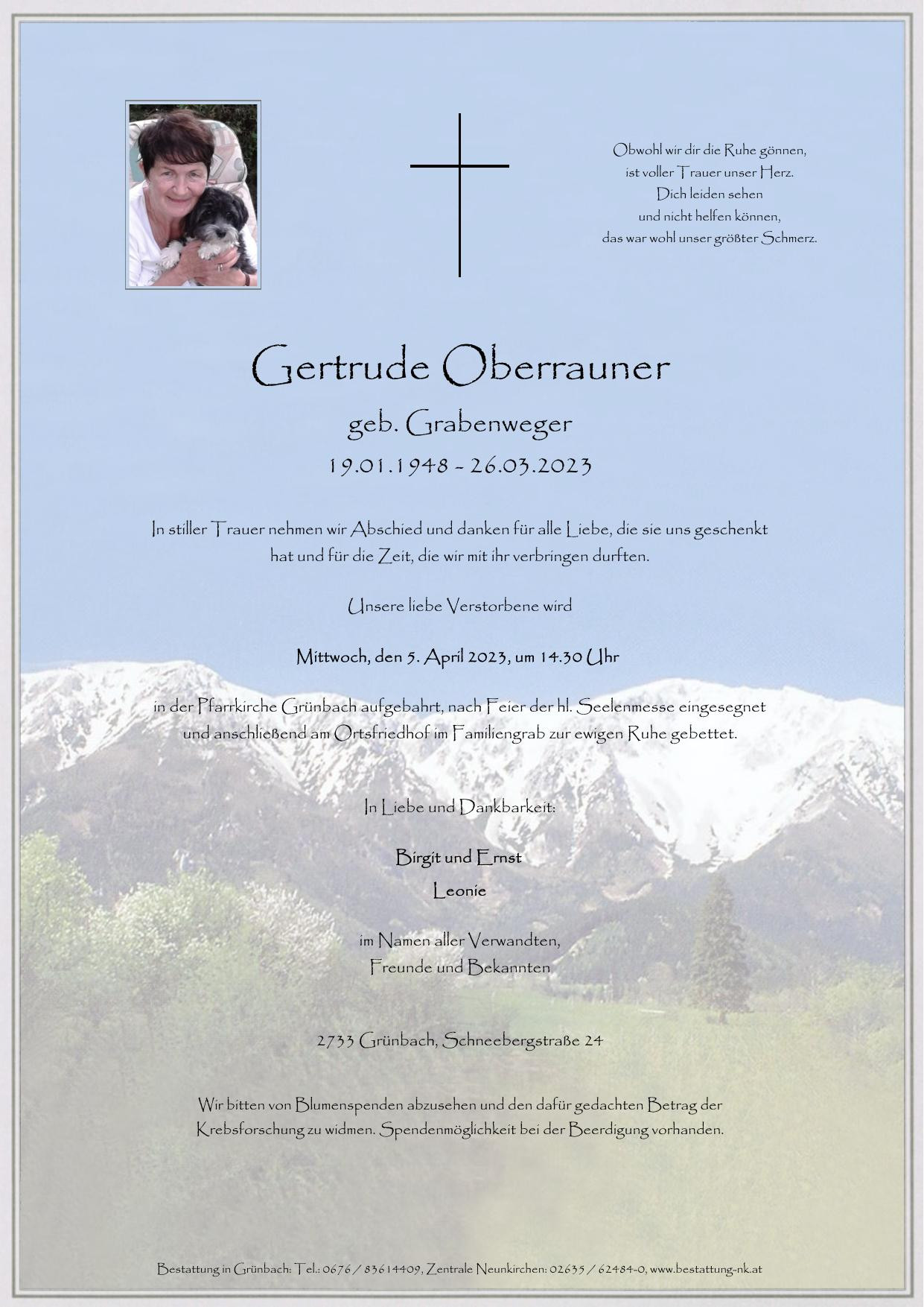 Traueranzeige von Gertrude Oberrauner