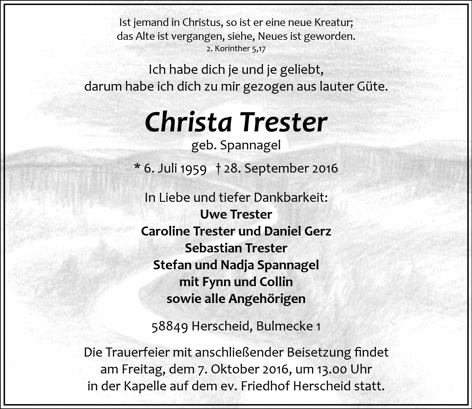 Traueranzeige von Christa Trester