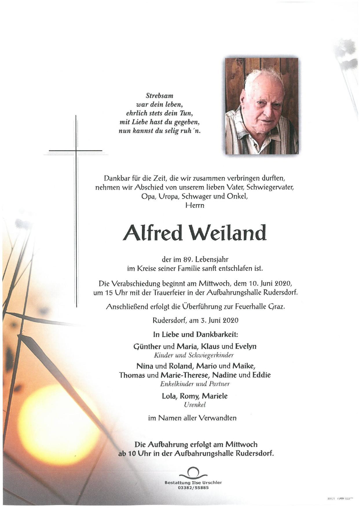 Traueranzeige von Alfred Weiland