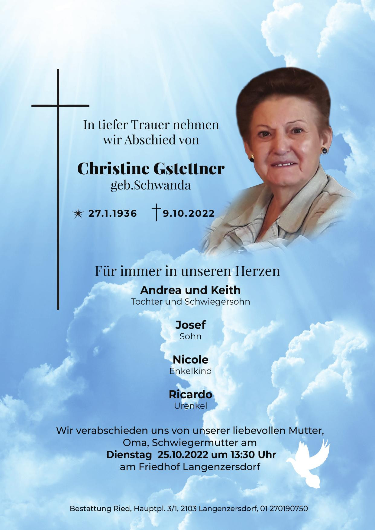 Traueranzeige von Christine Gstettner