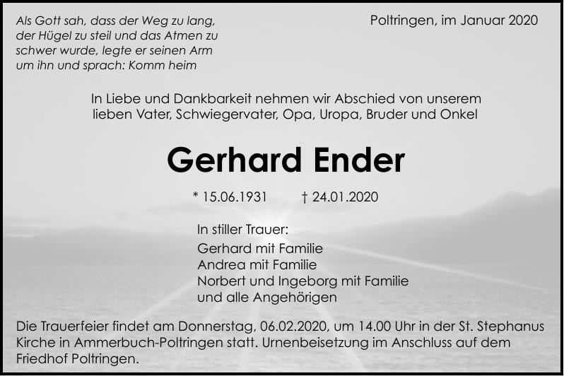 Traueranzeige von Gerhard Ender