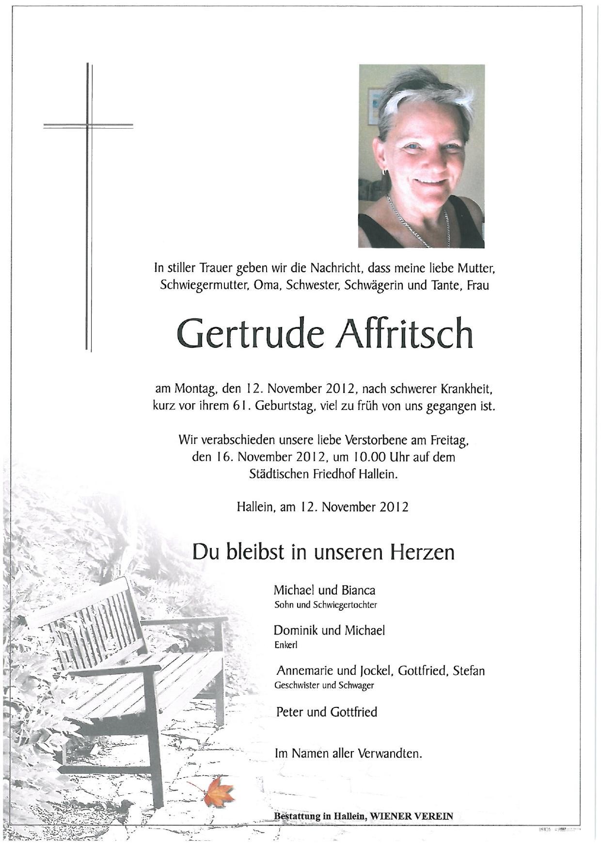 Traueranzeige von Gertrude Affritsch