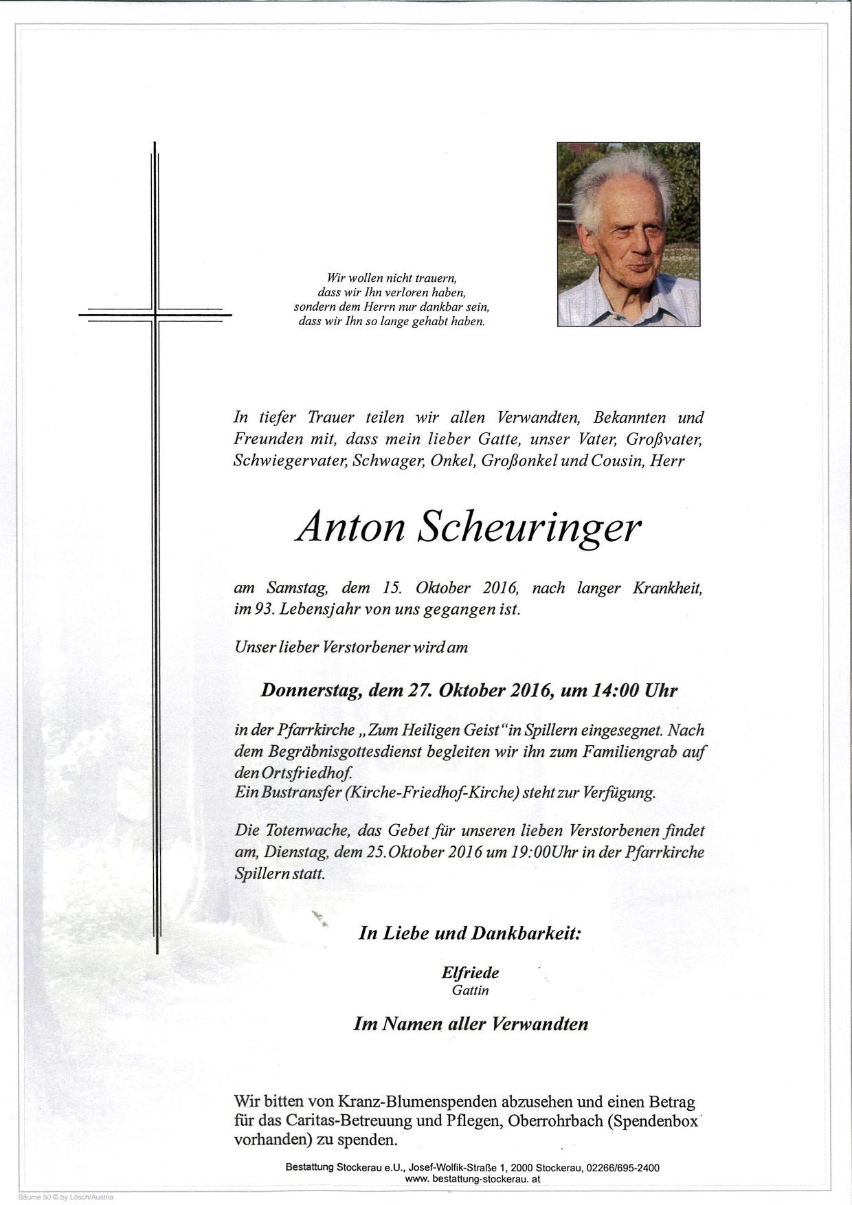 Traueranzeige von Anton Scheuringer