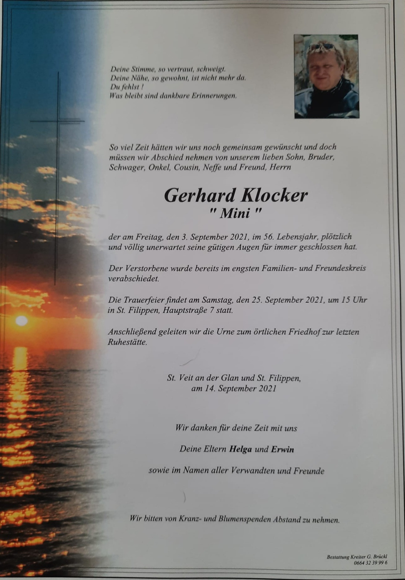 Traueranzeige von Gerhard Klocker