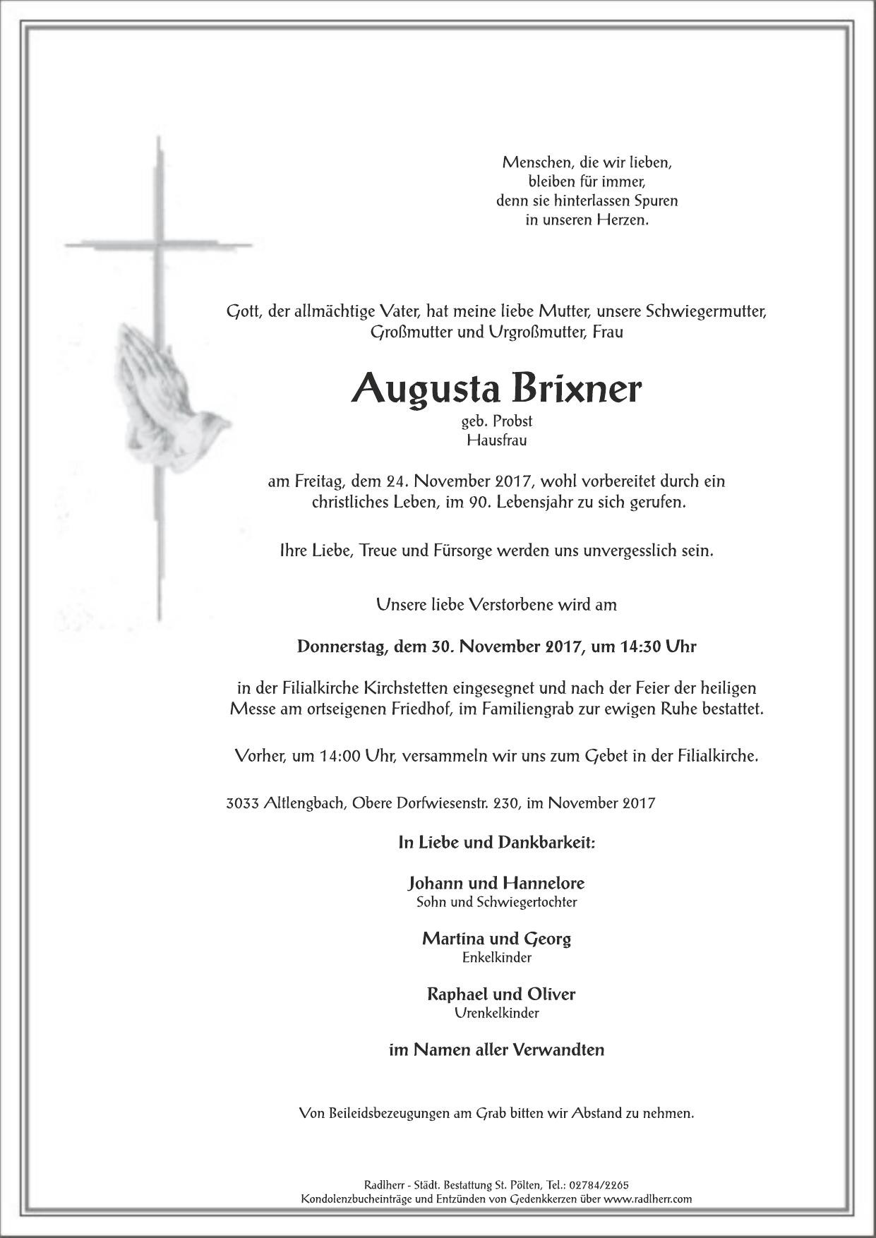 Traueranzeige von Augusta Brixner