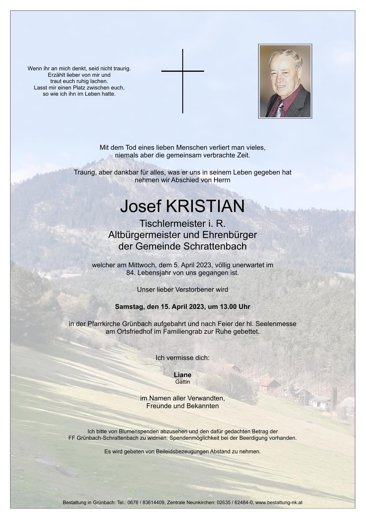 Traueranzeige von Josef Kristian