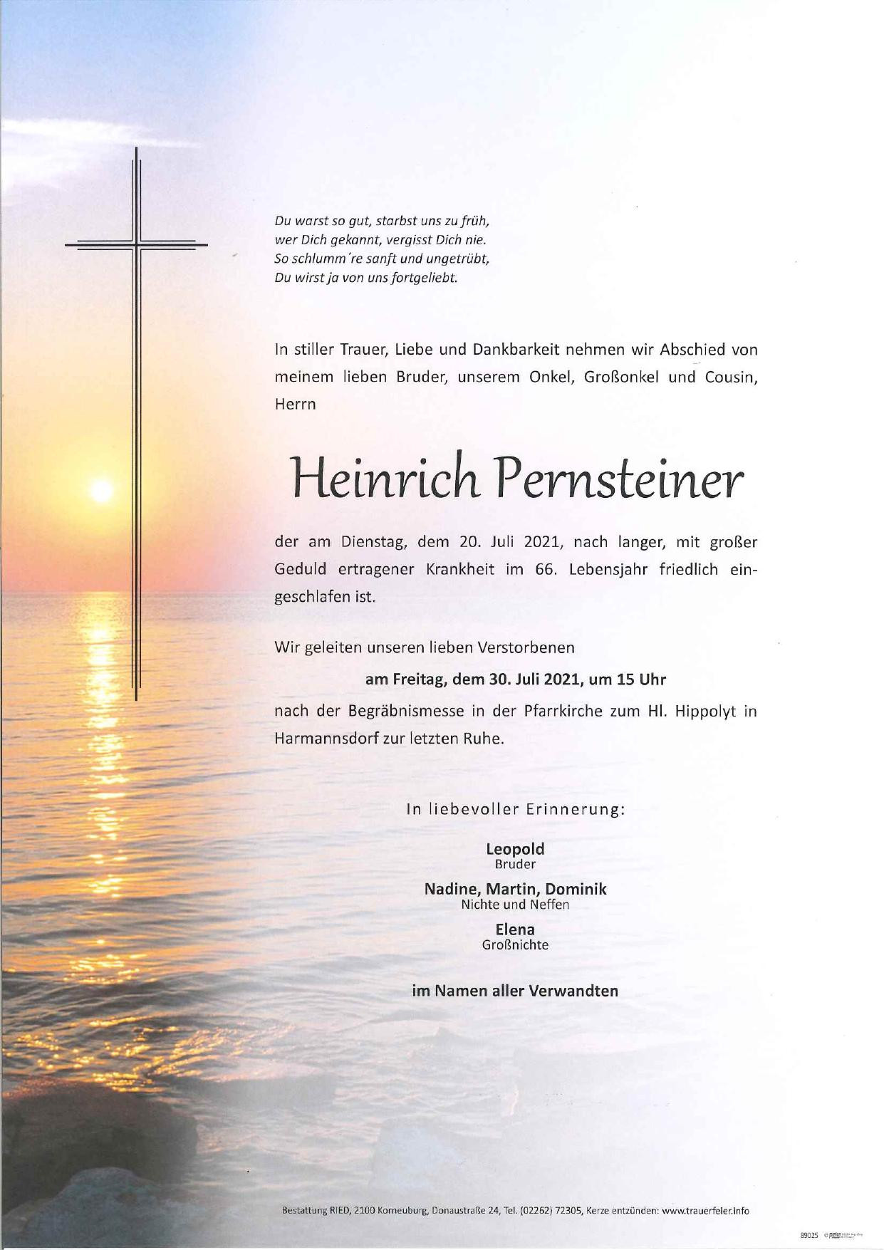 Traueranzeige von Heinrich Pernsteiner