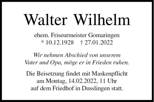 Traueranzeige von Walter Wilhelm