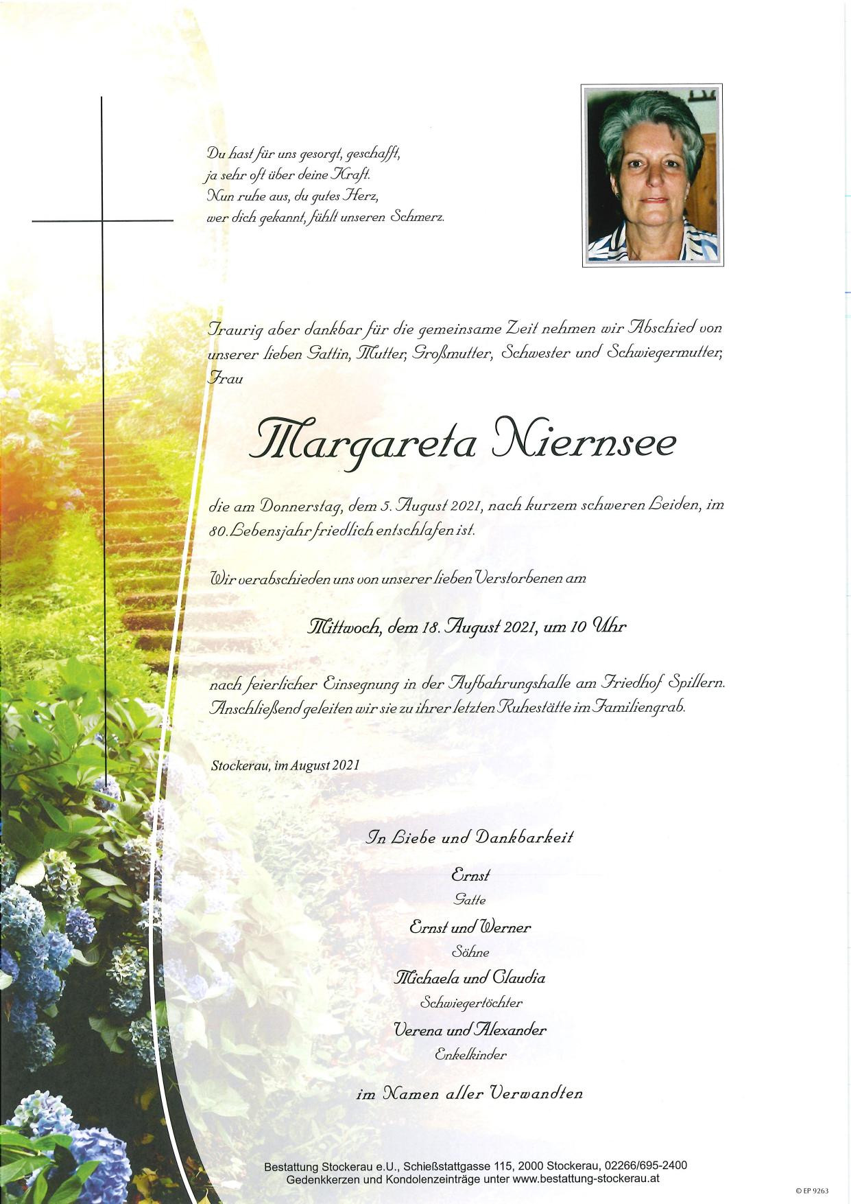 Traueranzeige von Margareta Niernsee