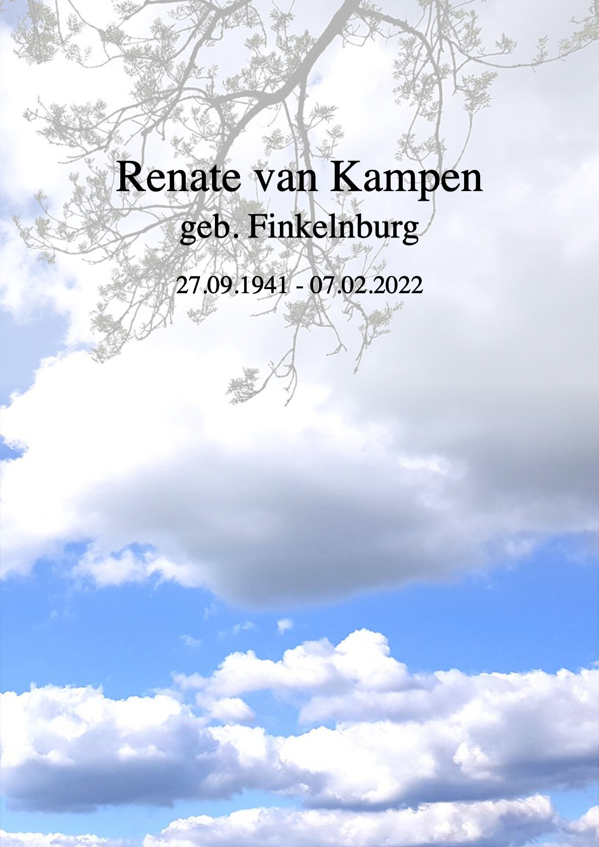Traueranzeige von Renate van Kampen