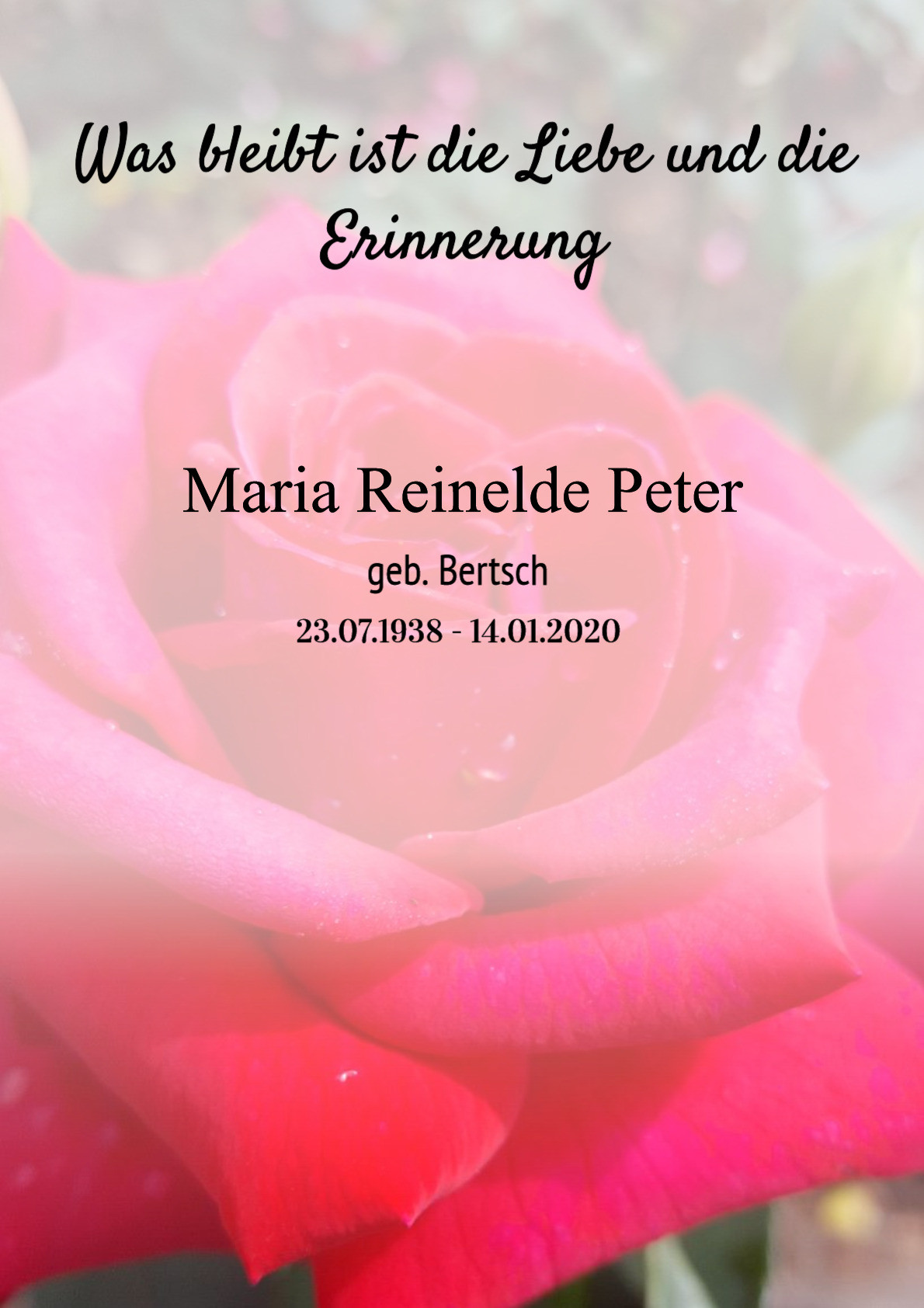 Traueranzeige von Maria Reinelde Peter
