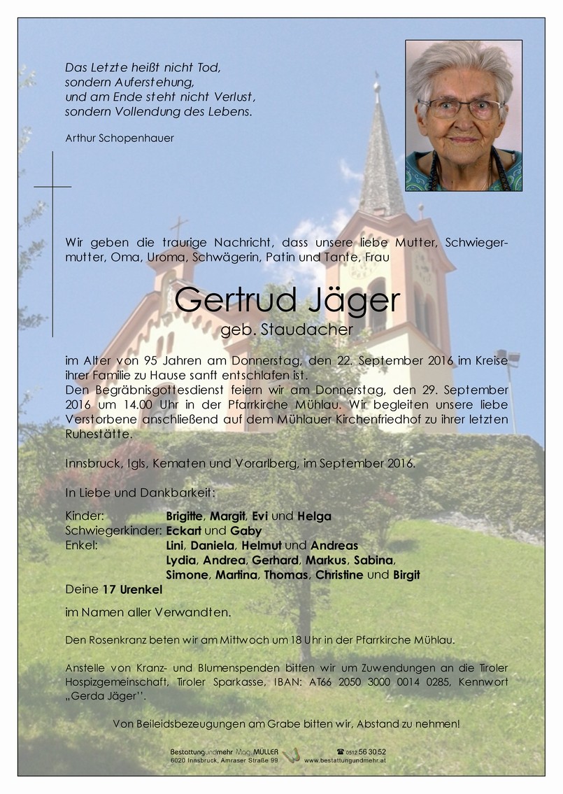 Traueranzeige von Gertrud Jäger