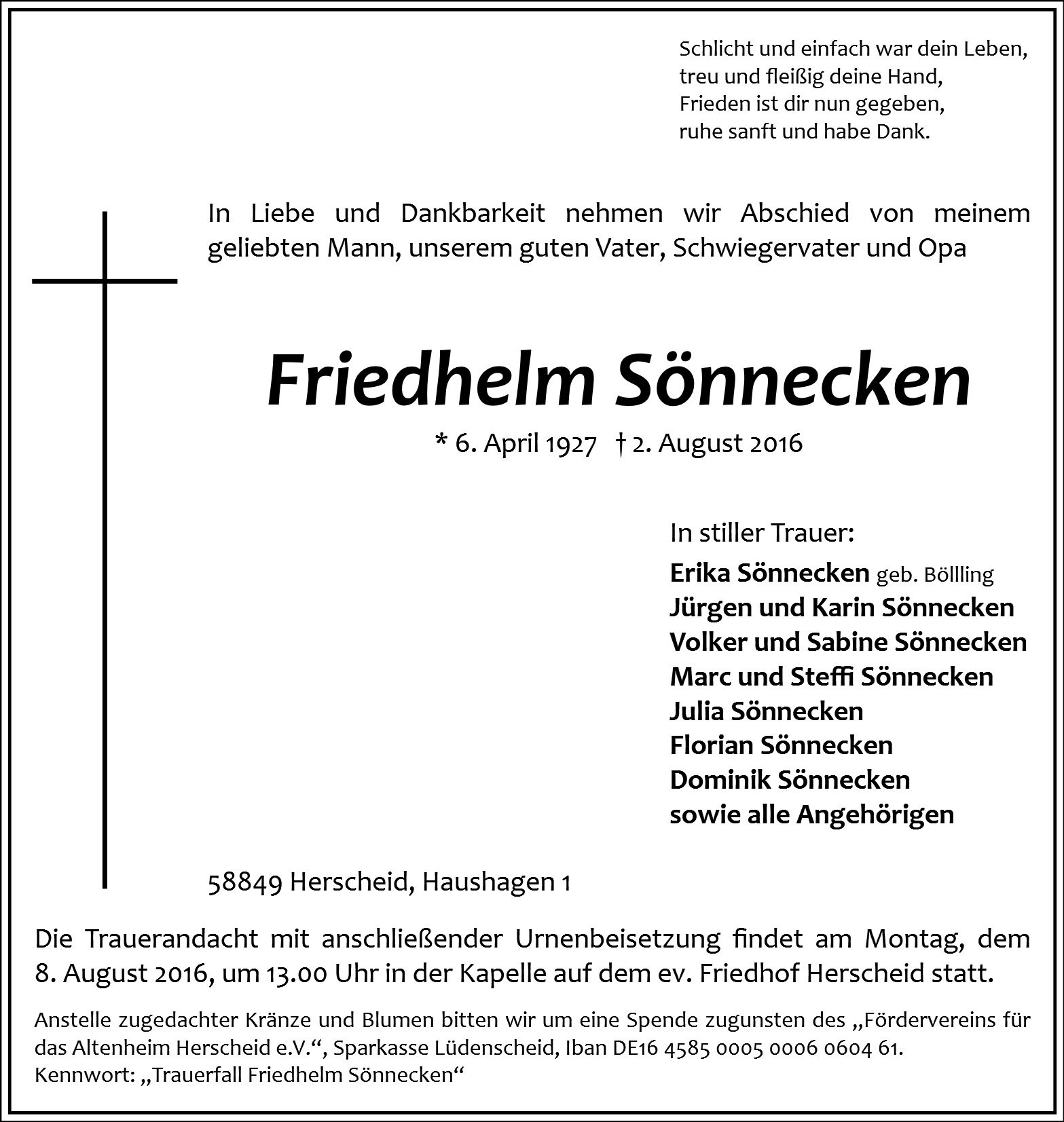 Traueranzeige von Friedhelm Sönnecken